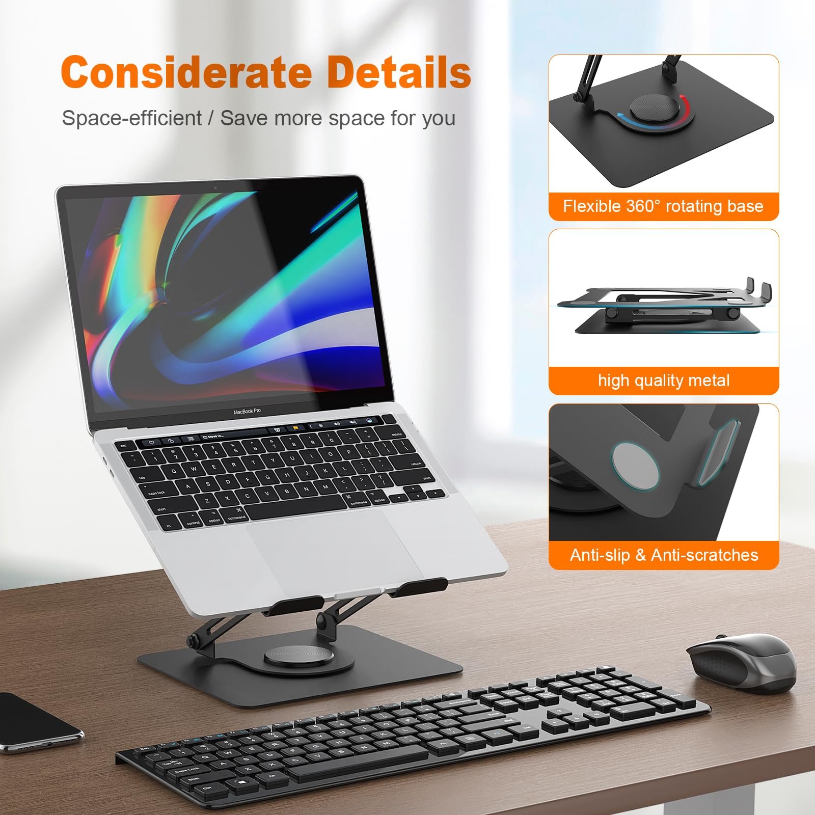 Підставка для ноутбука GRIFEMA GB1050, регульована по висоті, складна, з поворотною основою 360, ергономічна та вентильована - сумісна з MacBook Air/Pro, Dell та ноутбуками 11-17 дюймів - Чорний, фото №4 Підставка для ноутбука GRIFEMA GB1050, регульована по висоті, складна, з поворотною основою 360, ергономічна та вентильована - сумісна з MacBook Air/Pro, Dell та ноутбуками 11-17 дюймів - Чорний, фото №4