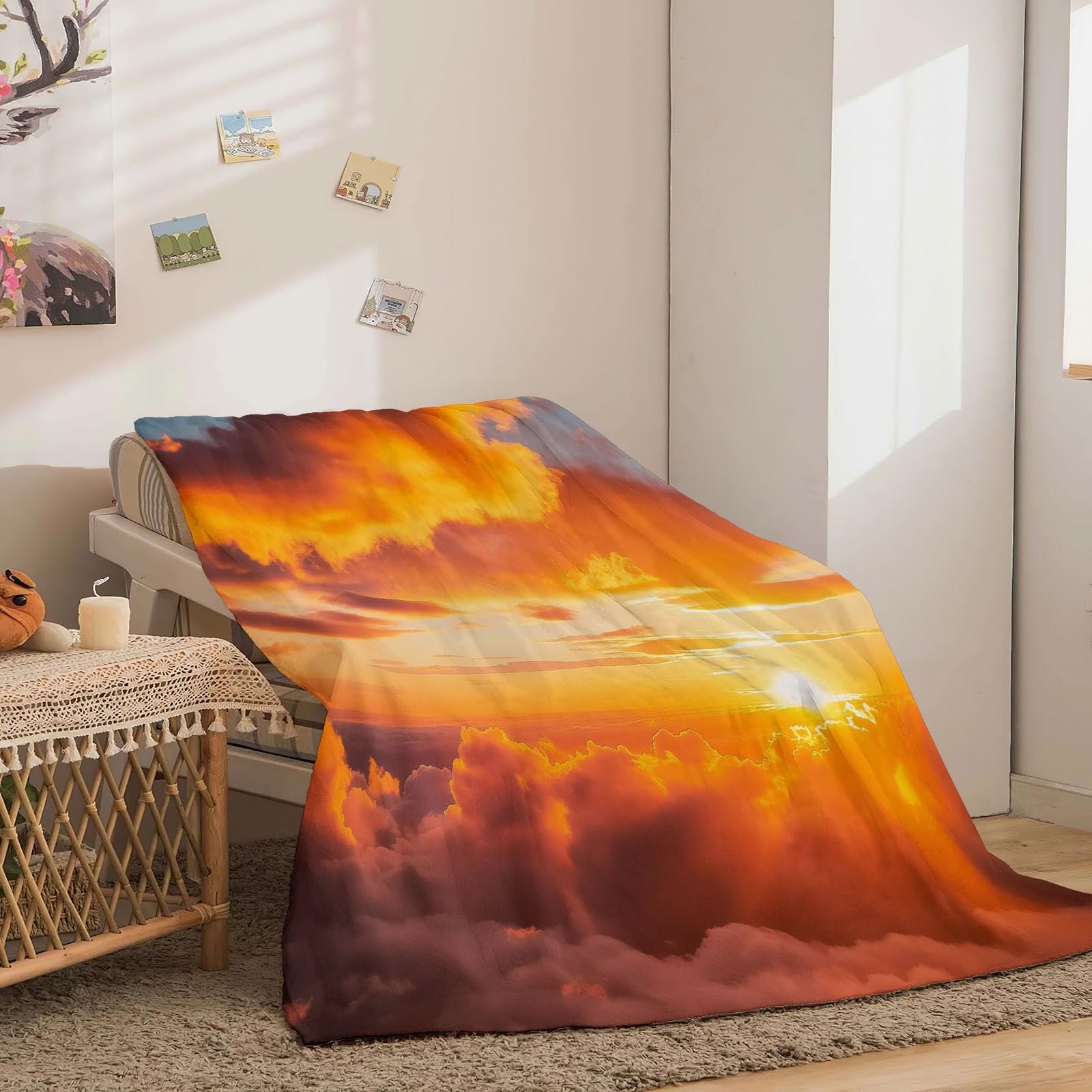 Плед фланелевый Premium, Modern Sonnenuntergang Wolken, теплый и уютный, оранжево-серый, 220 x 240 см, фото №3 Плед фланелевый Premium, Modern Sonnenuntergang Wolken, теплый и уютный, оранжево-серый, 220 x 240 см, фото №3