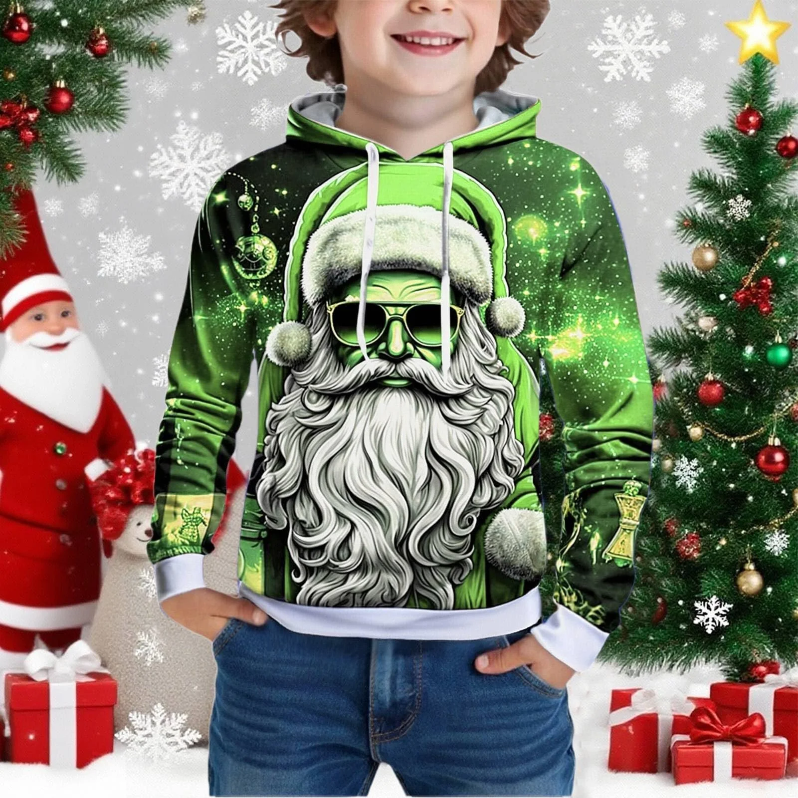 Різдвяний светр Дитячий Толстовка для хлопчиків з принтом Санти, фото №2 Різдвяний светр Дитячий Толстовка для хлопчиків з принтом Санти, фото №2