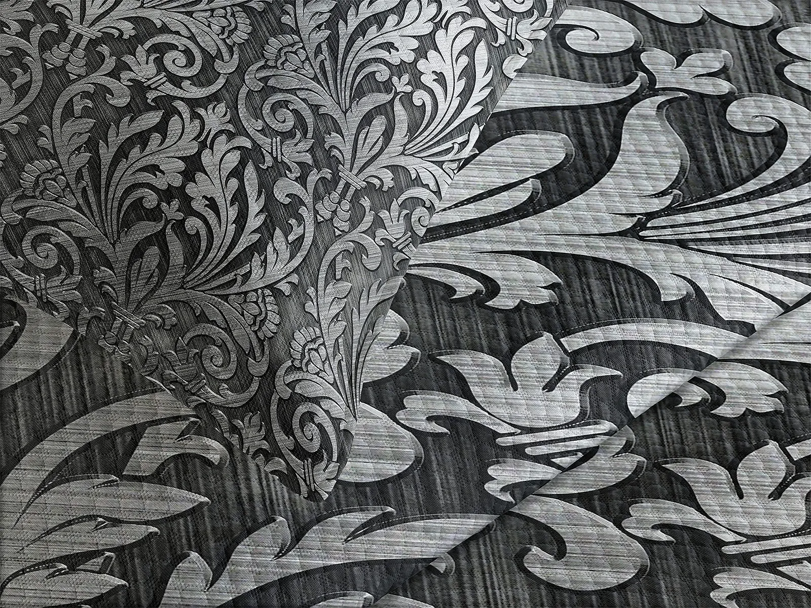 Покривало ABAKUHAUS Damask Classic Floral Embellishment з наволочками, двоспальне, 220 x 220 см, чорно-сіре, фото №3