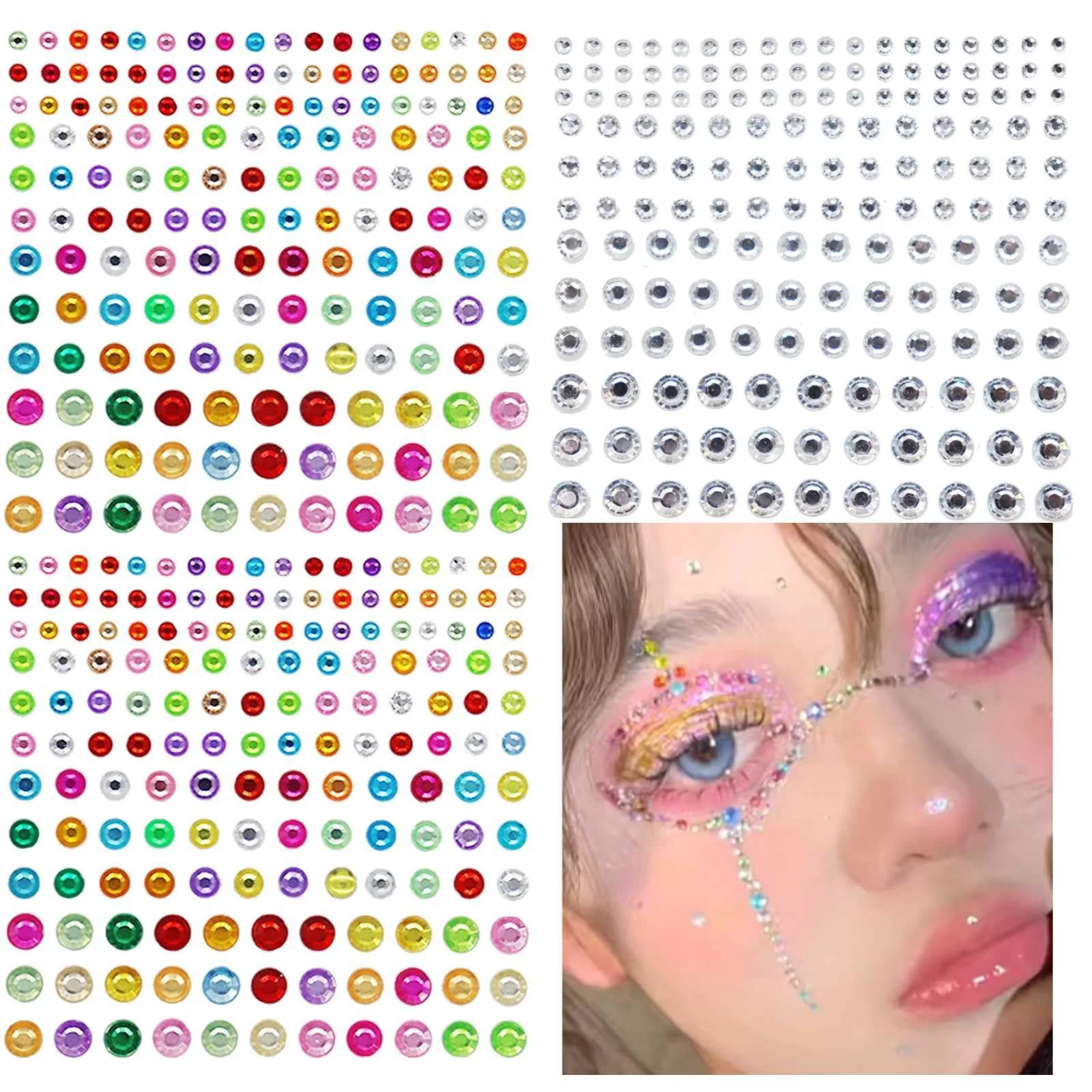 Стрази Самоклеючі 495 штук для макіяжу очей Райдужні, фото №2