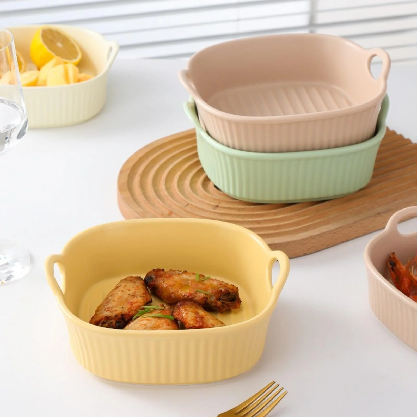 Форма для запікання Керамічна Кругла Стійка до подряпин для аерофритюрниці Біла, фото №7 Форма для запікання Керамічна Кругла Стійка до подряпин для аерофритюрниці Біла, фото №7