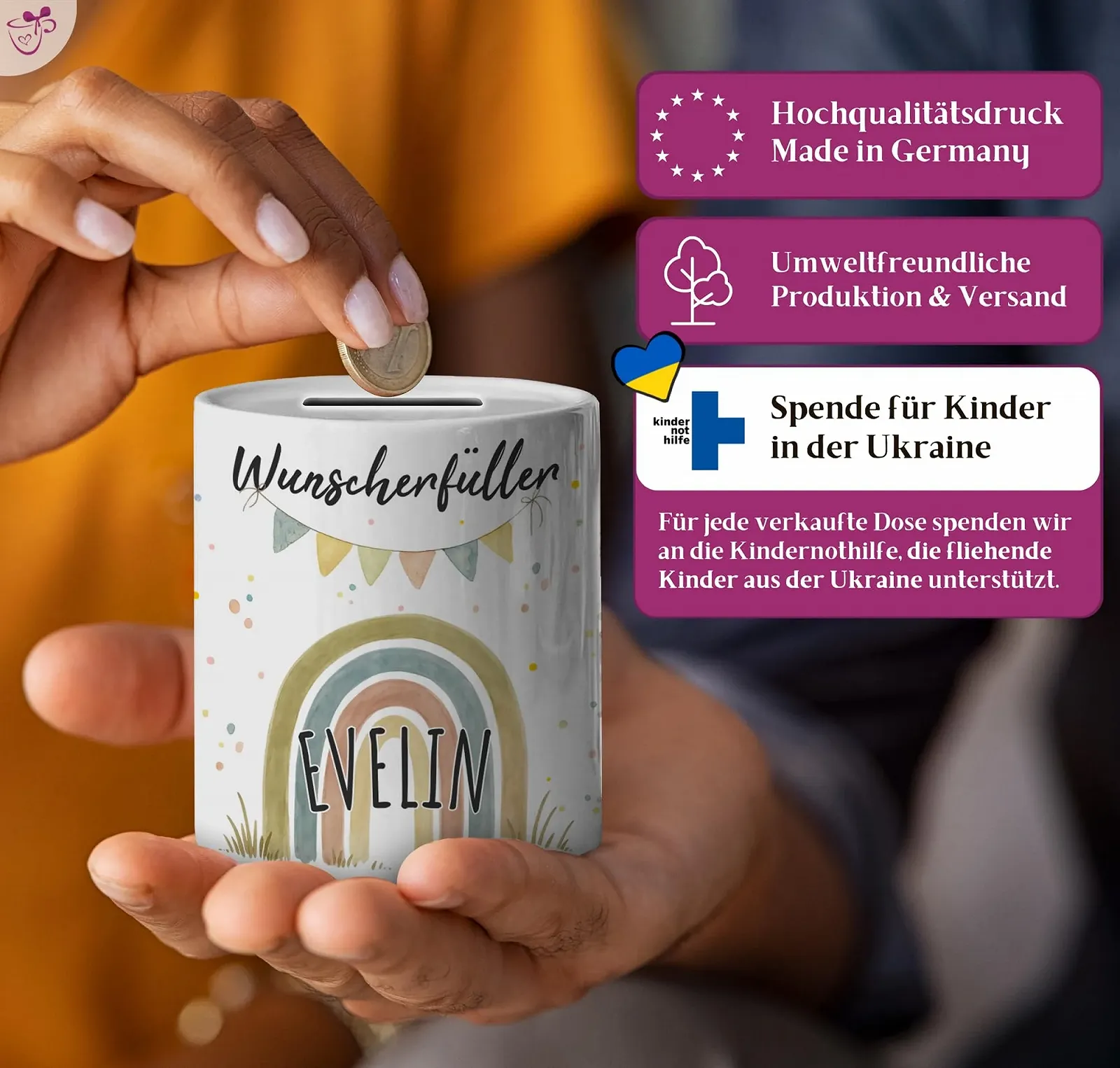 Скарбничка Wunscherfüller Rainbow дитяча з тваринами керамічна, фото №3