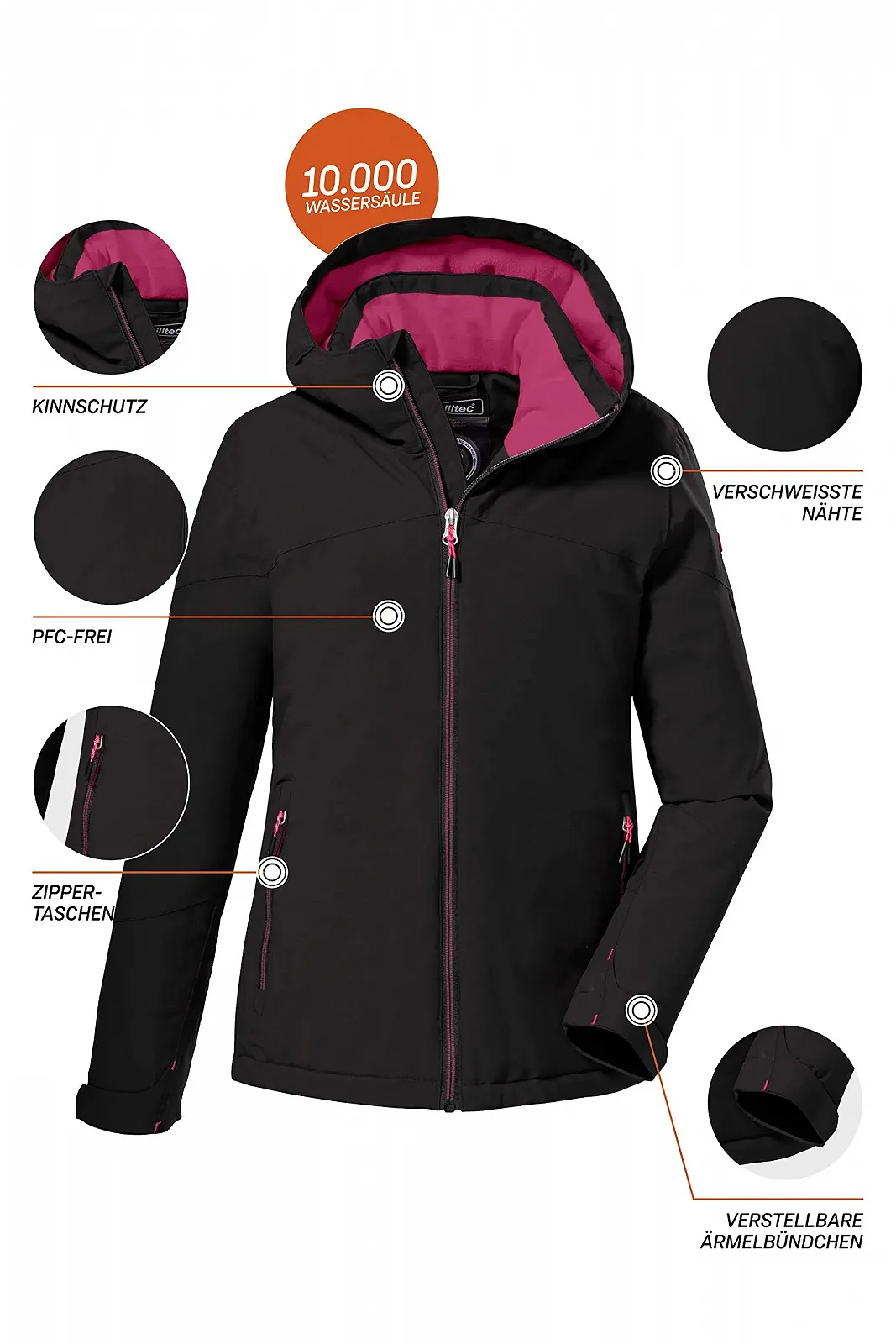 Куртка для девочек Killtec Kow 198 Grls Outdoor с капюшоном, фото №3