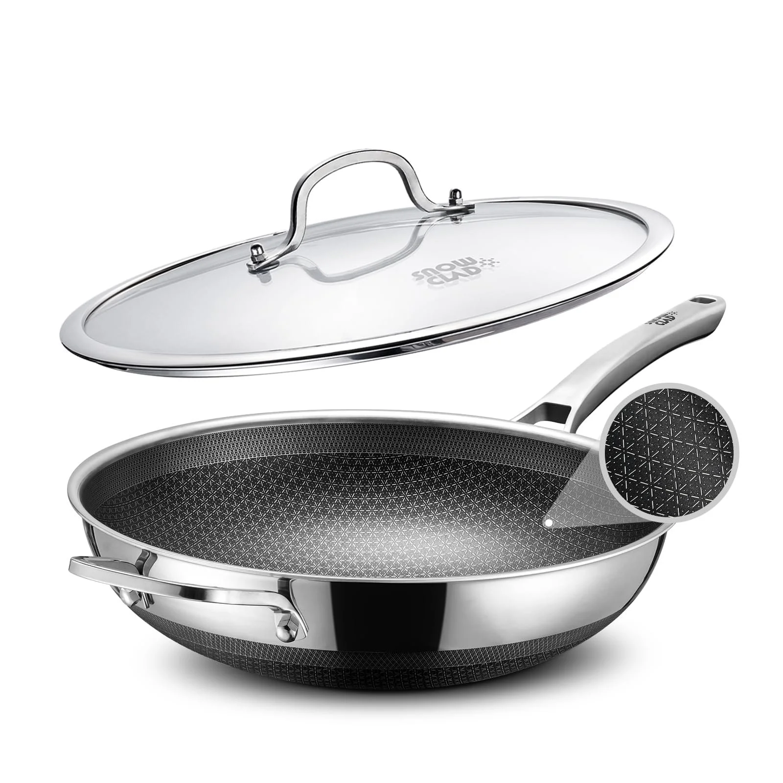 Сковорідка-Вок SNOWCLAD, 30 см, Антипригарна з кришкою, фото №1