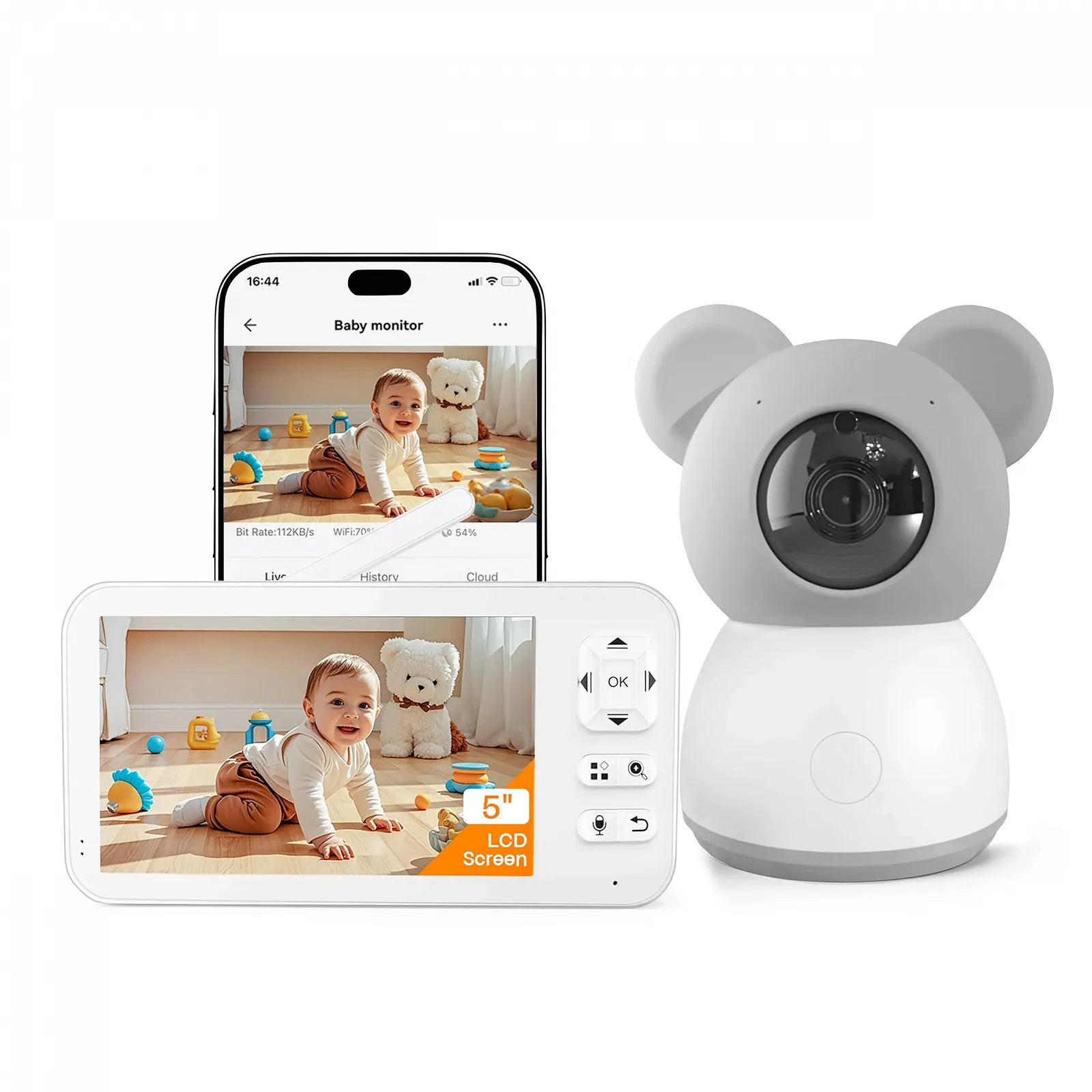 Відеоняня Simbailai 5 Inch 2K/3MP HD WLAN PTZ 355° 4X Zoom Температура та вологість, фото №1 Відеоняня Simbailai 5 Inch 2K/3MP HD WLAN PTZ 355° 4X Zoom Температура та вологість, фото №1
