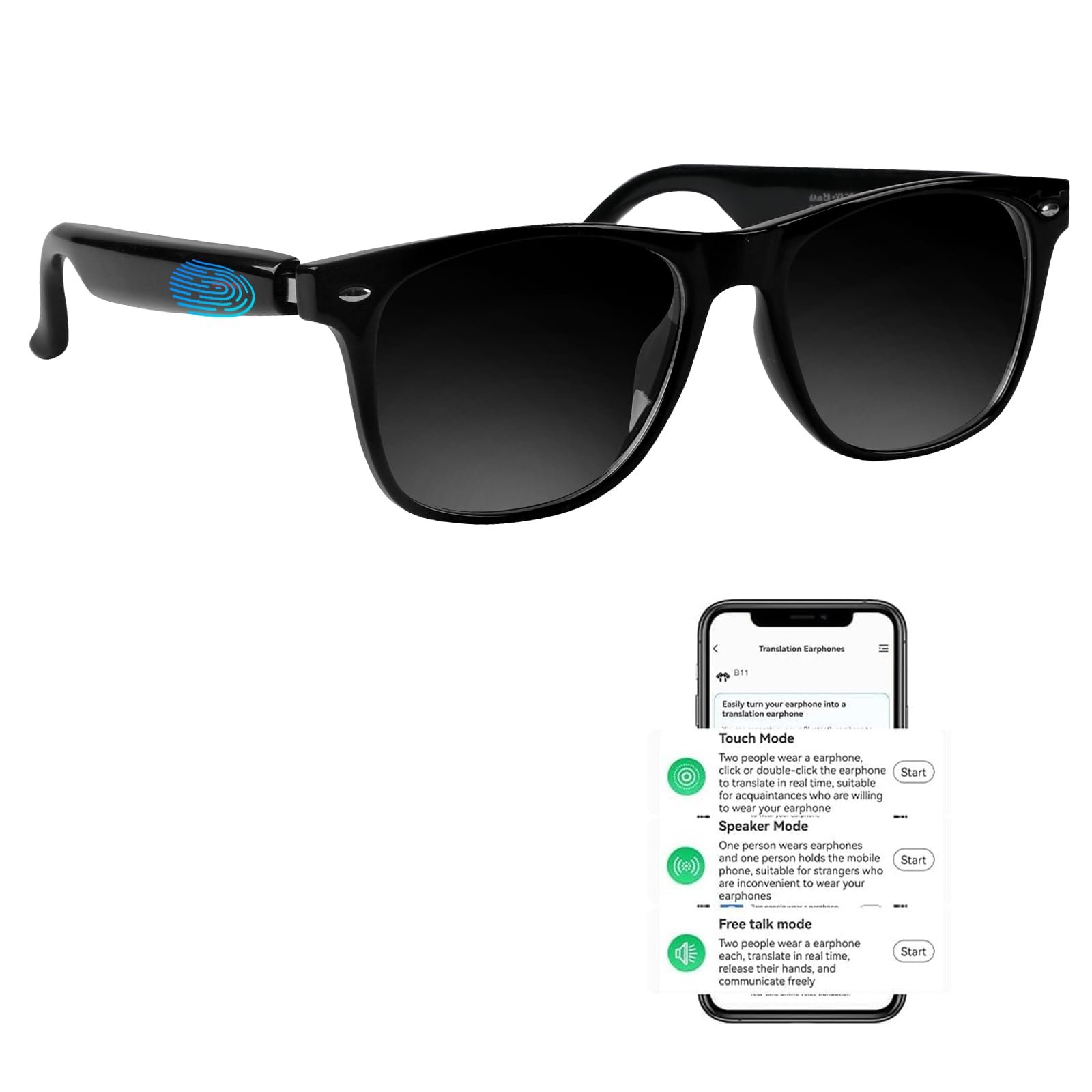 Розумні окуляри-перекладач WingFly з мікрофоном і динаміком, 144 мови, для бізнесу, подорожей, прослуховування музики, дзвінків (A), фото №1