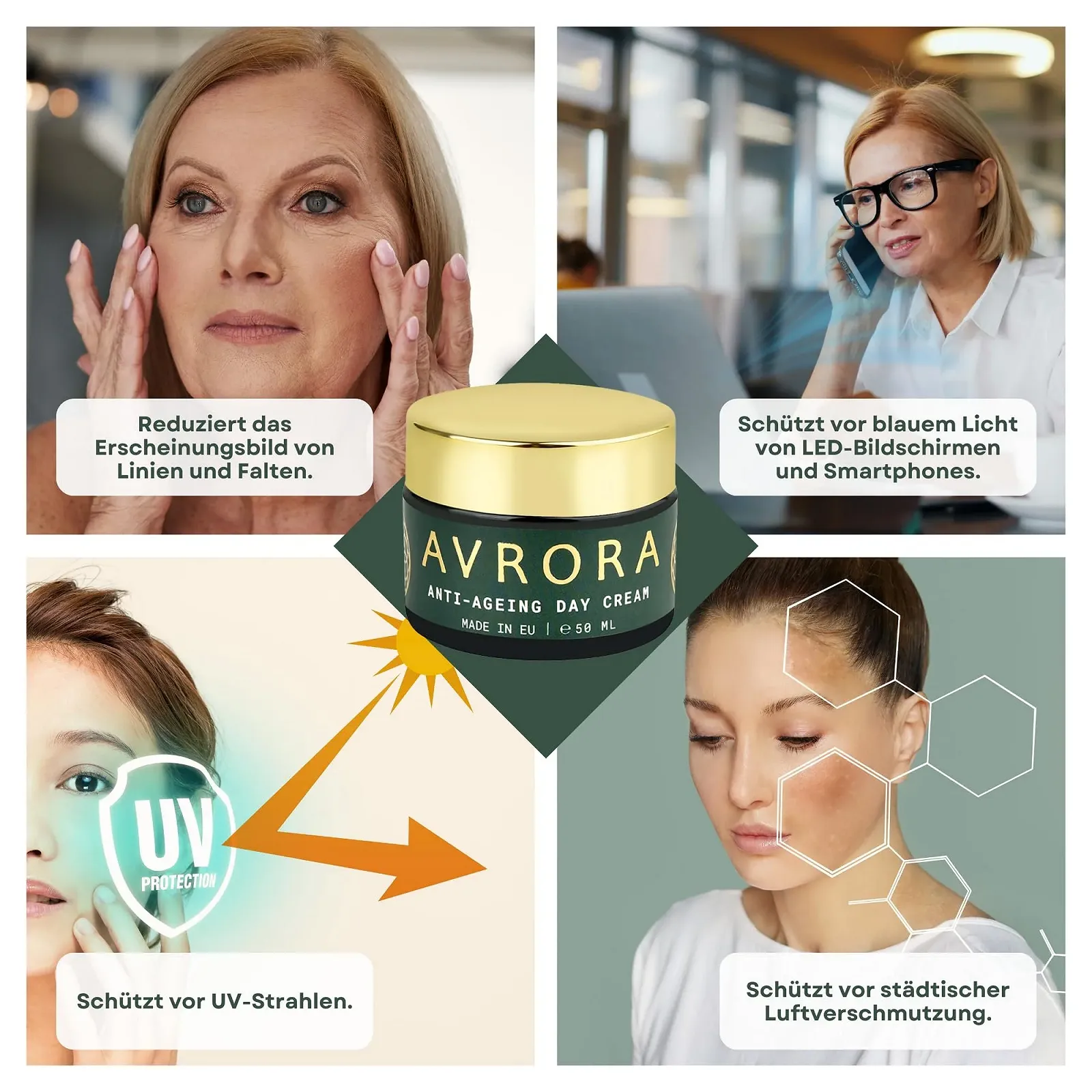 Денний крем для обличчя AVRORA Anti-Ageing з колагеном, зволожувальний, проти зморшок та синього світла, SAKADIKIUM, алое вера та Vitamin E 50 мл, фото №4 Денний крем для обличчя AVRORA Anti-Ageing з колагеном, зволожувальний, проти зморшок та синього світла, SAKADIKIUM, алое вера та Vitamin E 50 мл, фото №4
