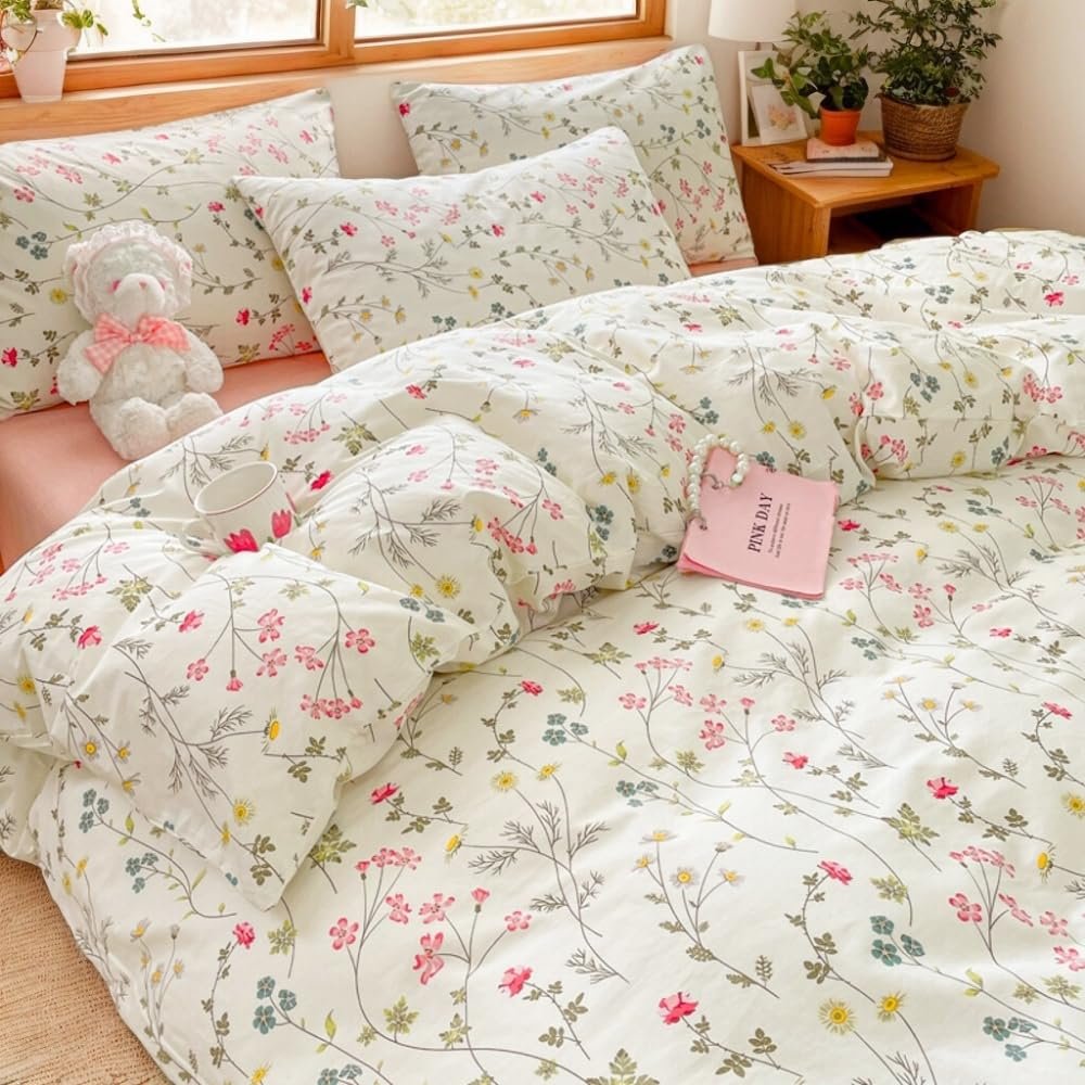 Постільна білизна Nayoroom 135 x 200 см, бавовна, квіти, рожевий, квітковий візерунок, на блискавці, наволочка 80 x 80 см, фото №2
