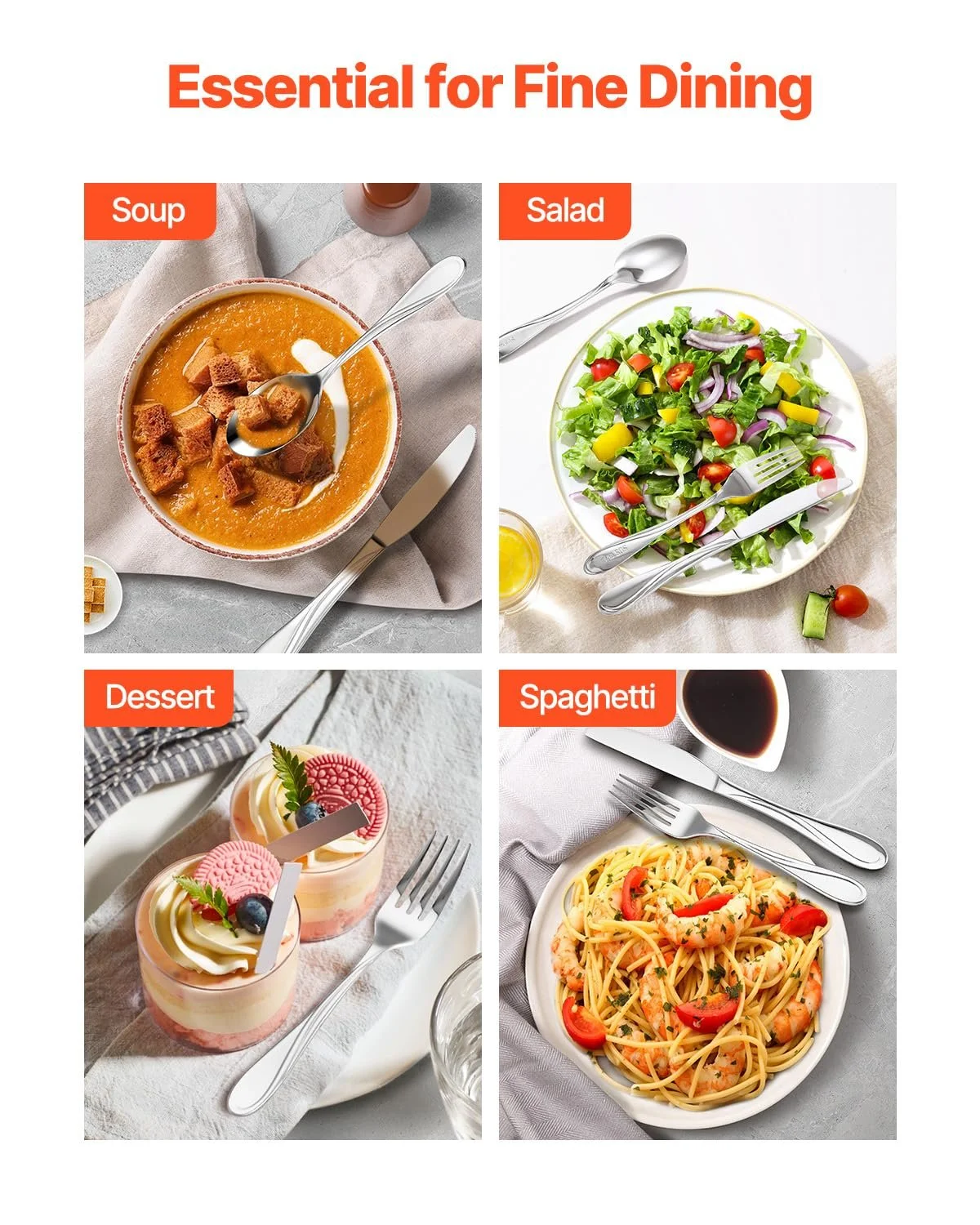 Набір столових приборів VEVOR на 12 персон, 65 предметів з харчової нержавіючої сталі, фото №6 Набір столових приборів VEVOR на 12 персон, 65 предметів з харчової нержавіючої сталі, фото №6