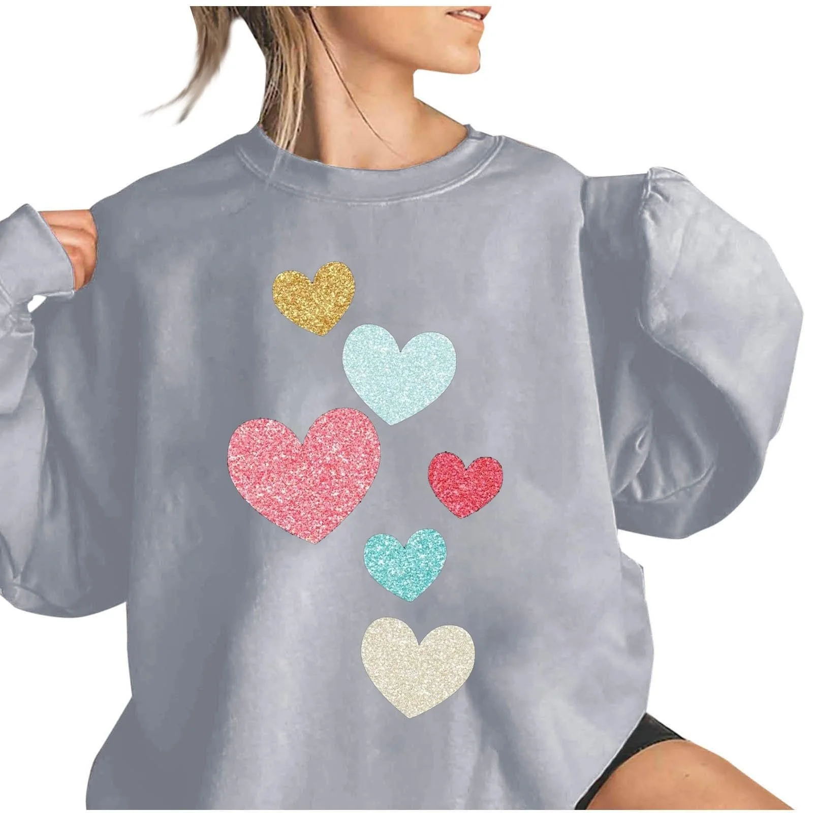 Женская флисовая куртка Толстовка с принтом ко Дню Святого Валентина, длинный рукав, круглый вырез, свободный верх, фото №4