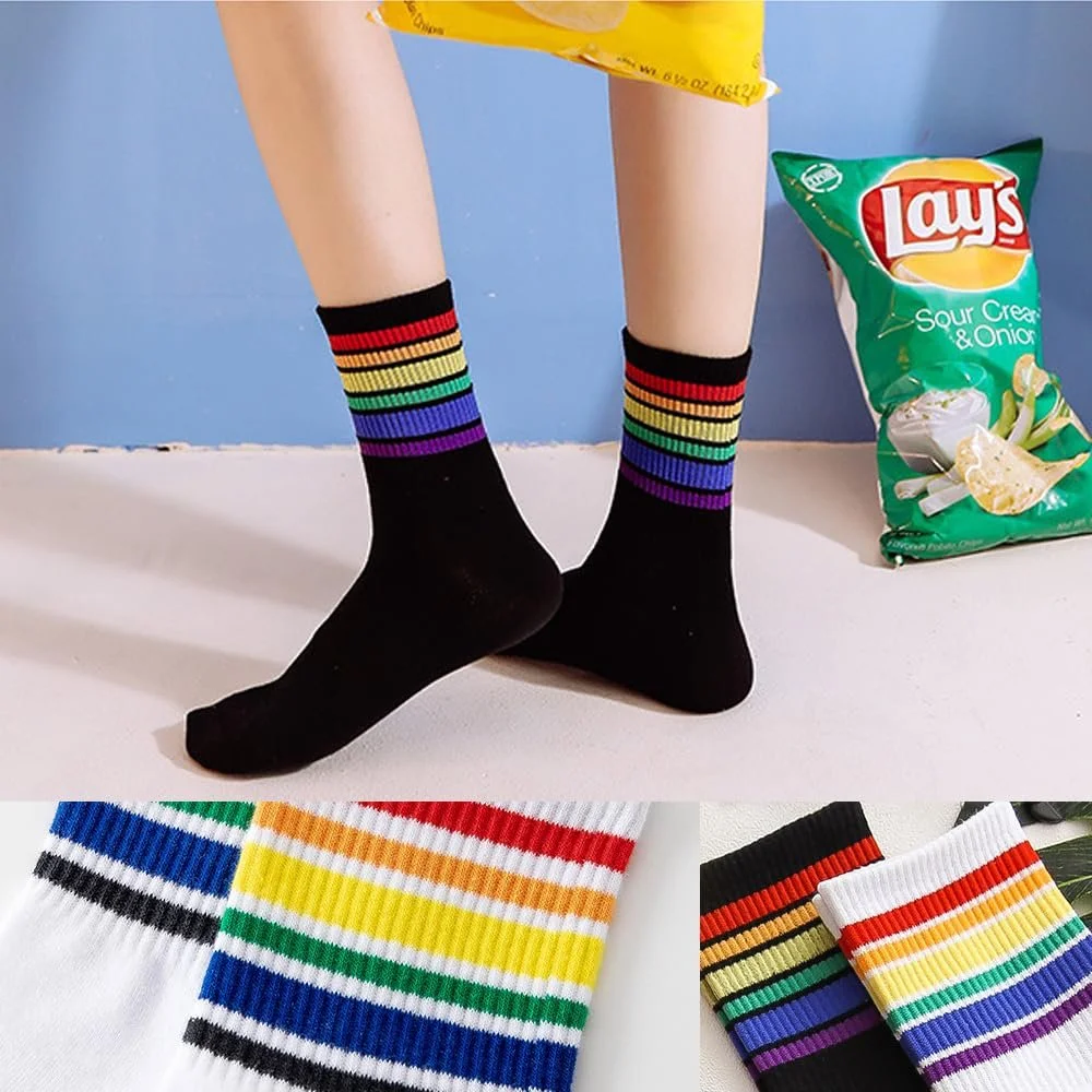 Носки Rainbow Pride, 2 пары, спортивные носки CSD, ЛГБТК аксессуары унисекс, подарки Rainbow, Gay Pride, белые, для мужчин и женщин, фото №7