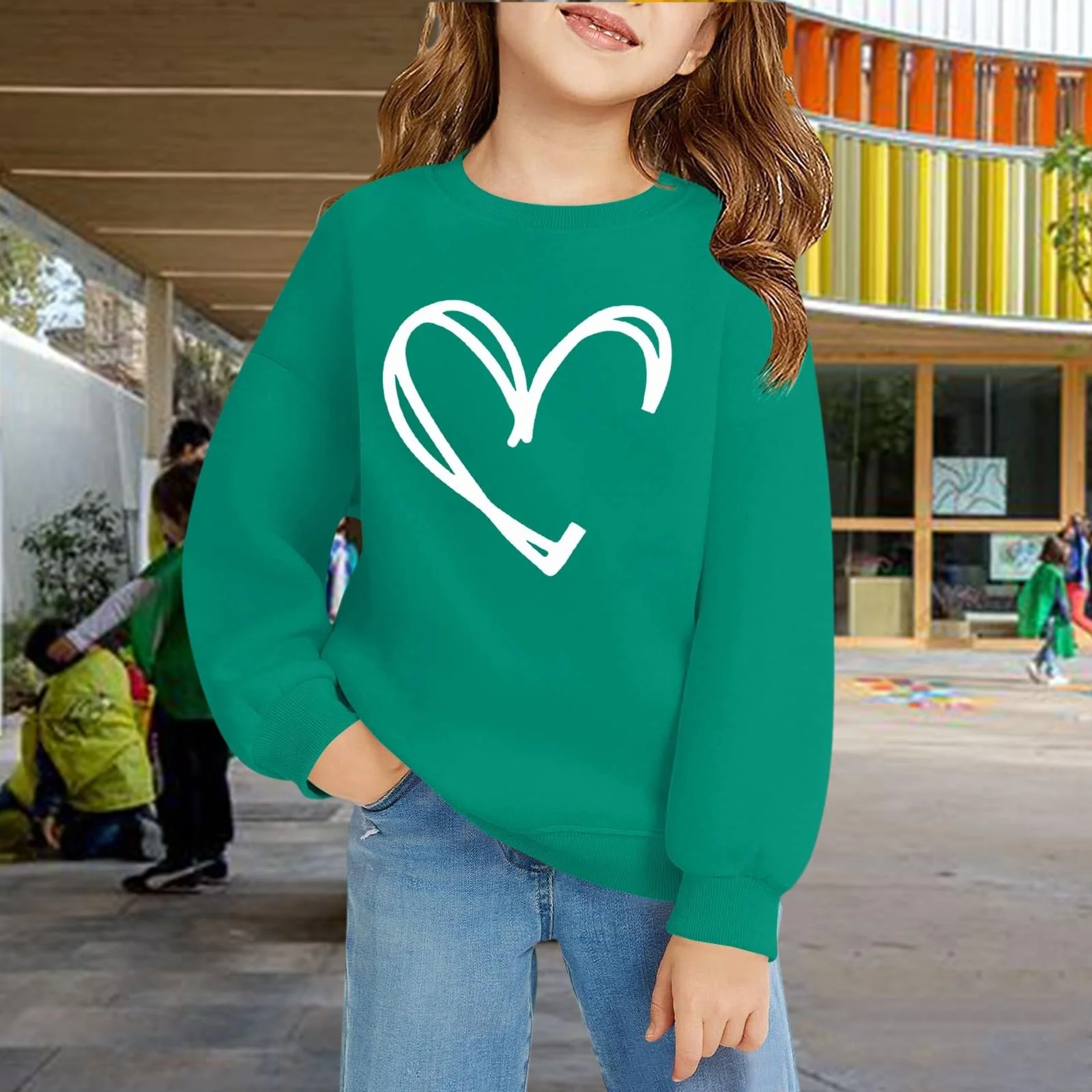 YHHRJAI Толстовка для дівчинки з принтом серця, круглим вирізом, м’який пуловер з буквеним принтом, довгими рукавами, фото №4