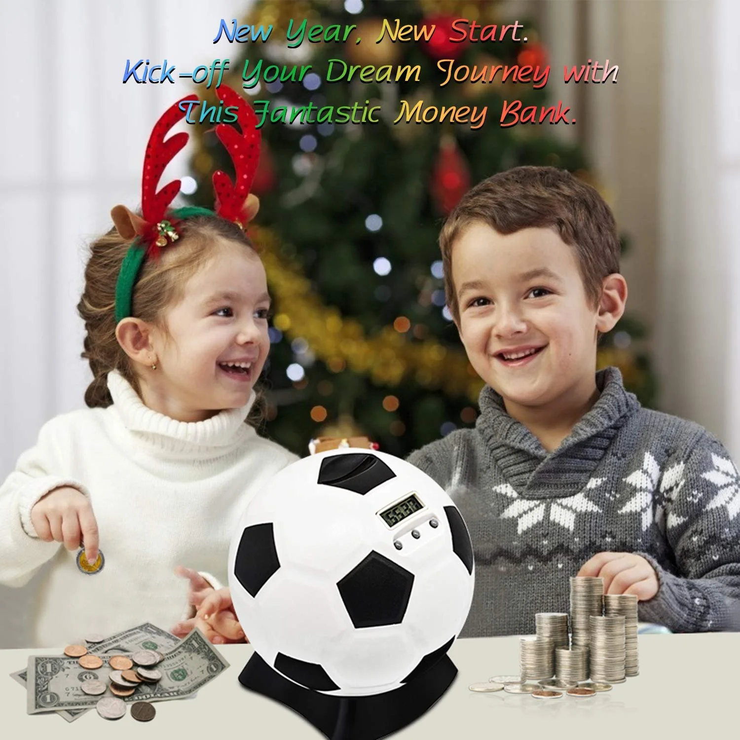 Скарбничка футбольний м'яч з цифровим лічильником монет Євро, фото №4