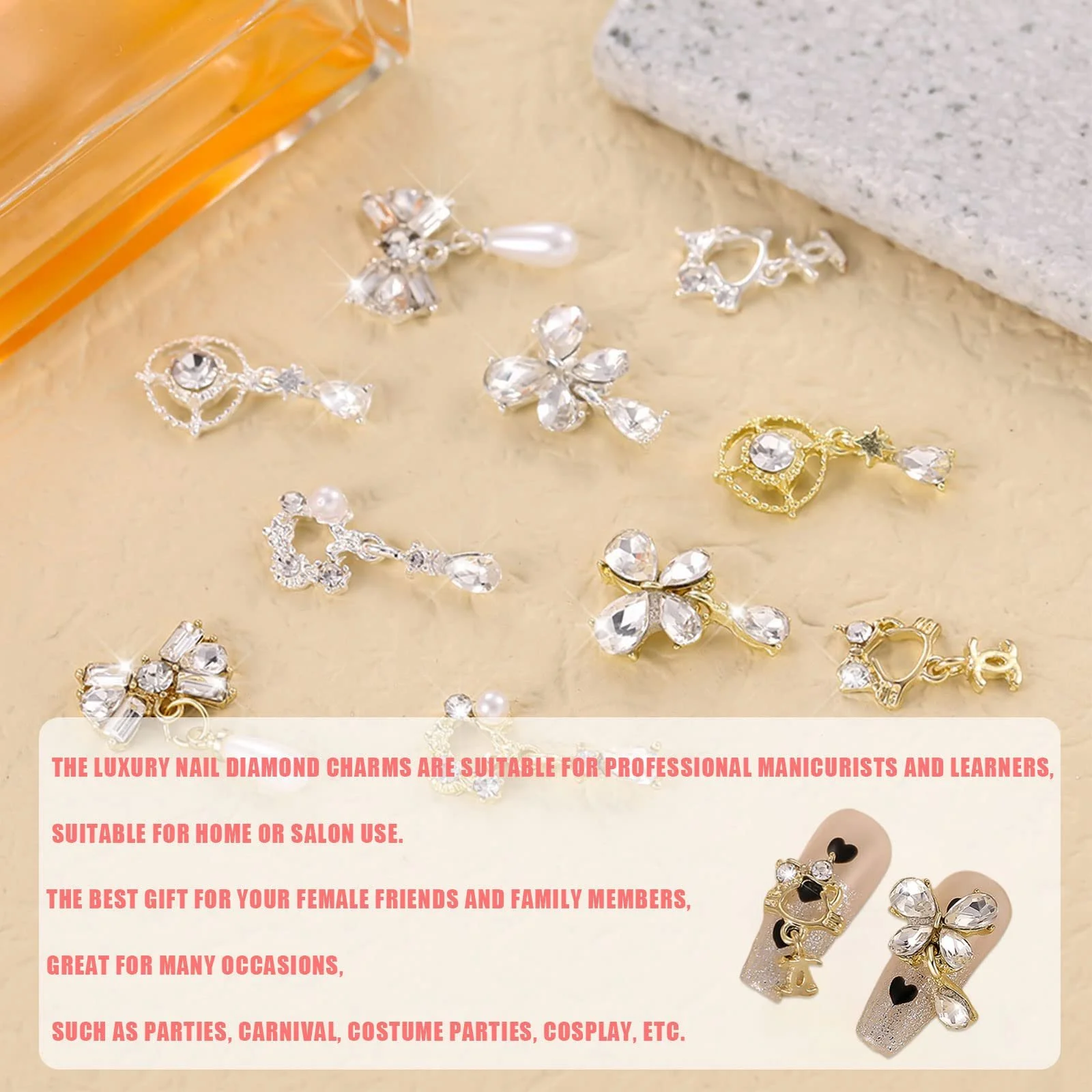 Стрази для нігтів Люкс, Набір. Металеві Підвіски Золоті Срібні Метелики Кришталеві, фото №4