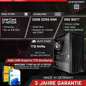 Комплект Комп'ютер Systemtreff Office Intel Core i7-14700K 20x5.6GHz UHD 770 4K HDMI DX12 1TB M.2 NVMe 32GB DDR4 RAM WLAN Silent Desktop Package synthetic.ua - Фото 1