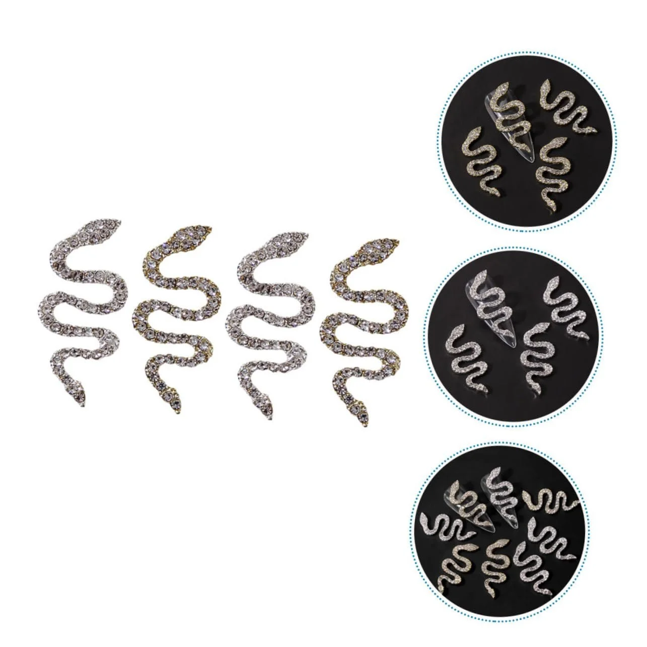 Украшения для ногтей змеи, набор 8 штук, сделаны из сплава, для украшения ногтей, набор камней для ногтей, искусственные ногти, набор для ногтей, шармы змеи для ногтей, блестки для ногтей, предмет для ногтей, DIY украшения, фото №9