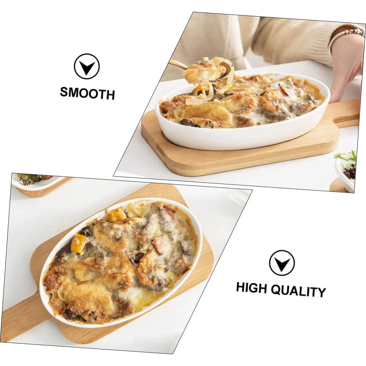 Форма для запікання BESTYASH керамічна овальна з дерев'яною підставкою термостійка, фото №8 Форма для запікання BESTYASH керамічна овальна з дерев'яною підставкою термостійка, фото №8