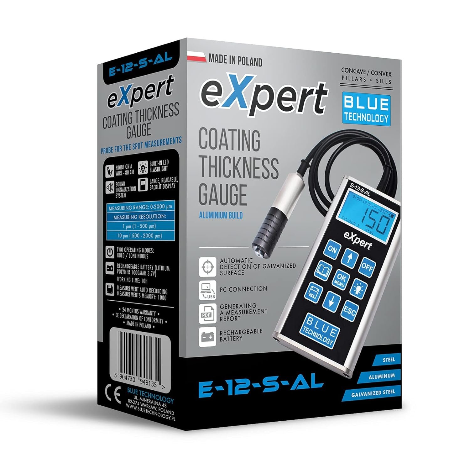 Товщиномір фарби Blue Technology E-12-S-AL eXpert Чорний/Сріблястий, фото №3
