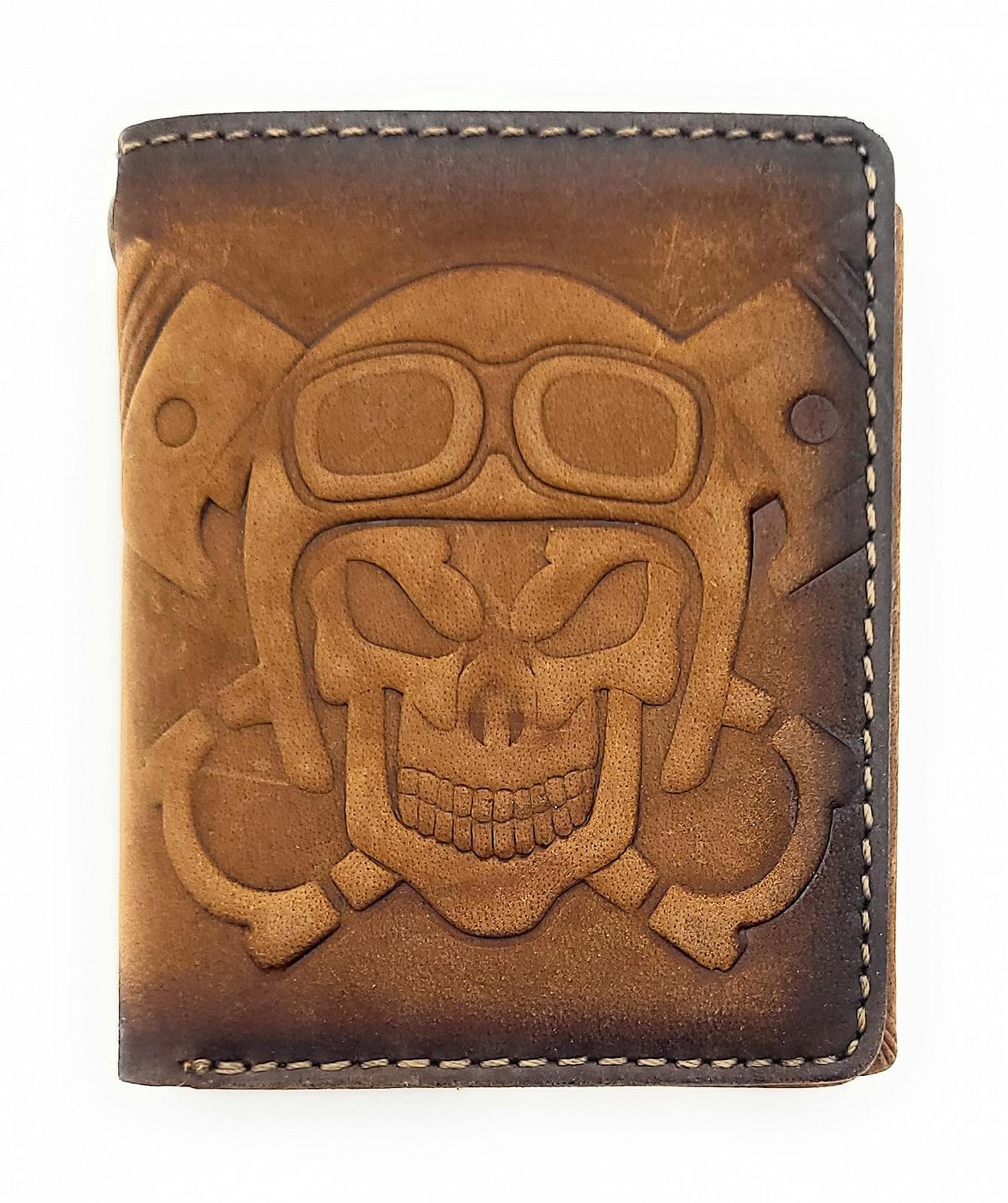 Міні-гаманець Шкіряний Buffalo 3D Skull S Коричневий, фото №4