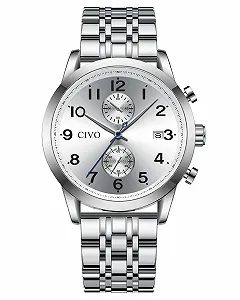 Часы CIVO Мужской Хронограф из нержавеющей стали Серебряные Часы с датой - Водонепроницаемые Кварцевые Часы Модные Повседневные - Фото 1