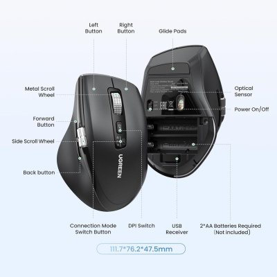 Мышка Ugreen M751 Wireless/Bluetooth Black (45792), фото №7 Мышка Ugreen M751 Wireless/Bluetooth Black (45792), фото №7