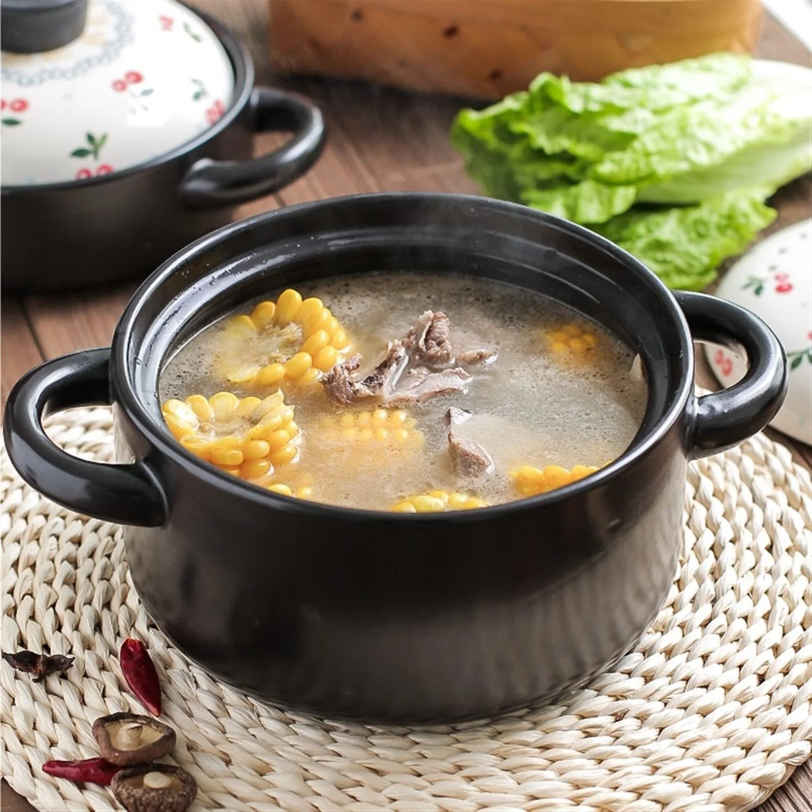 Кастрюля OQHAIR керамическая с узором вишни термостойкая, фото №2