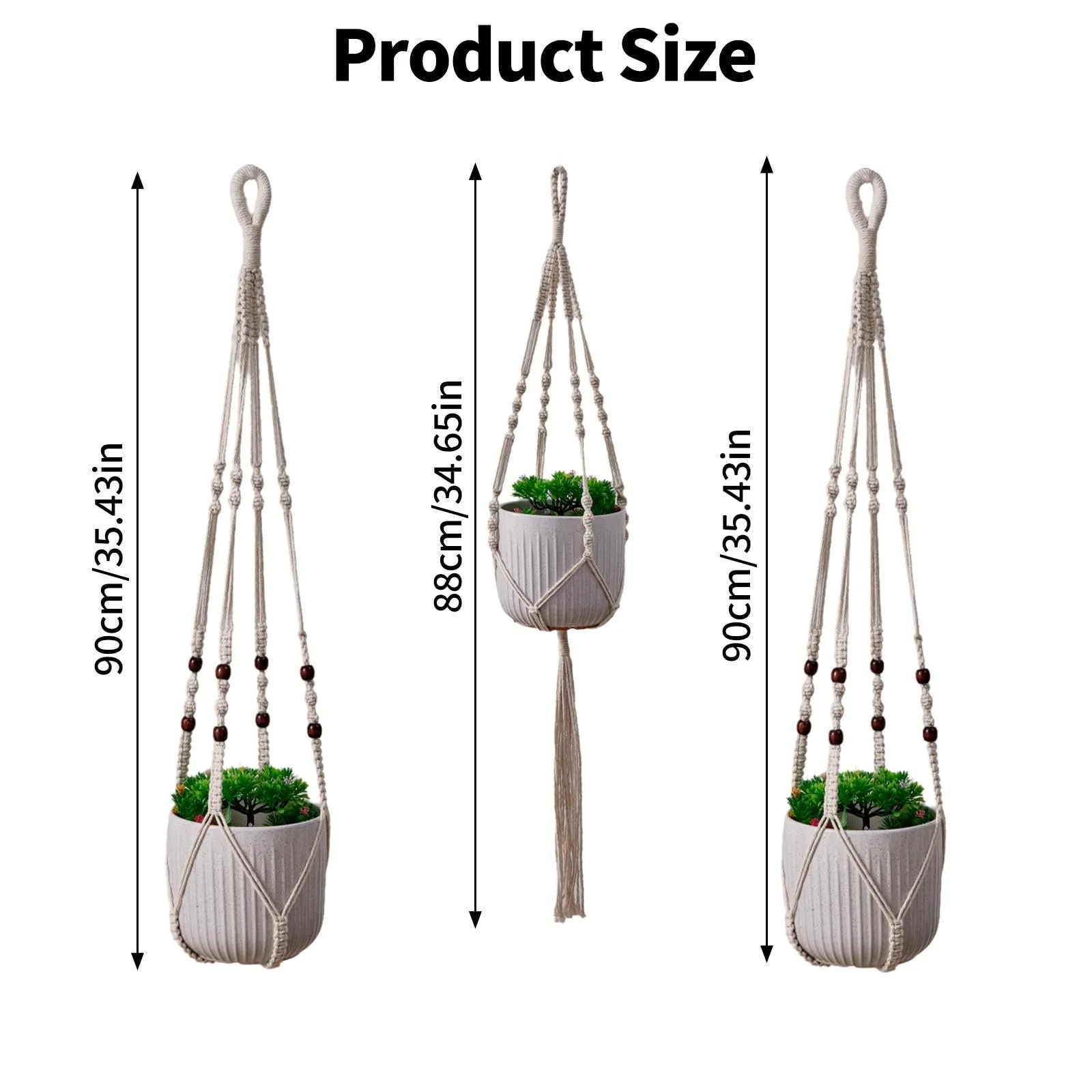 Подвес для растений макраме Набор 3 шт. хлопковый Коричневый, фото №6