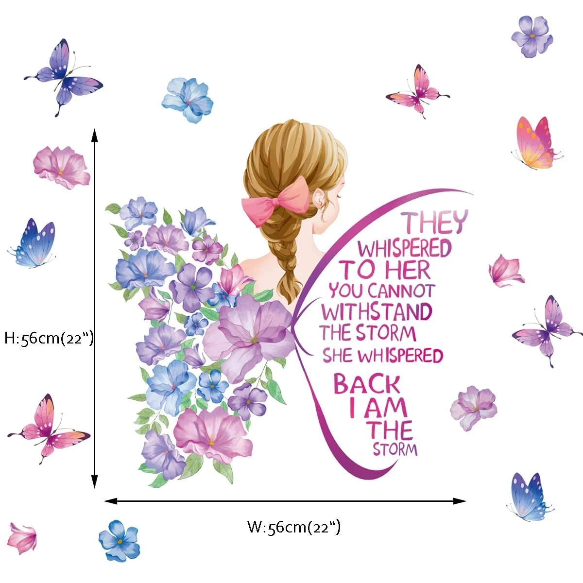 Наклейка на стіну Runtoo Дівчина з метеликами Цитати та вислови, фото №4