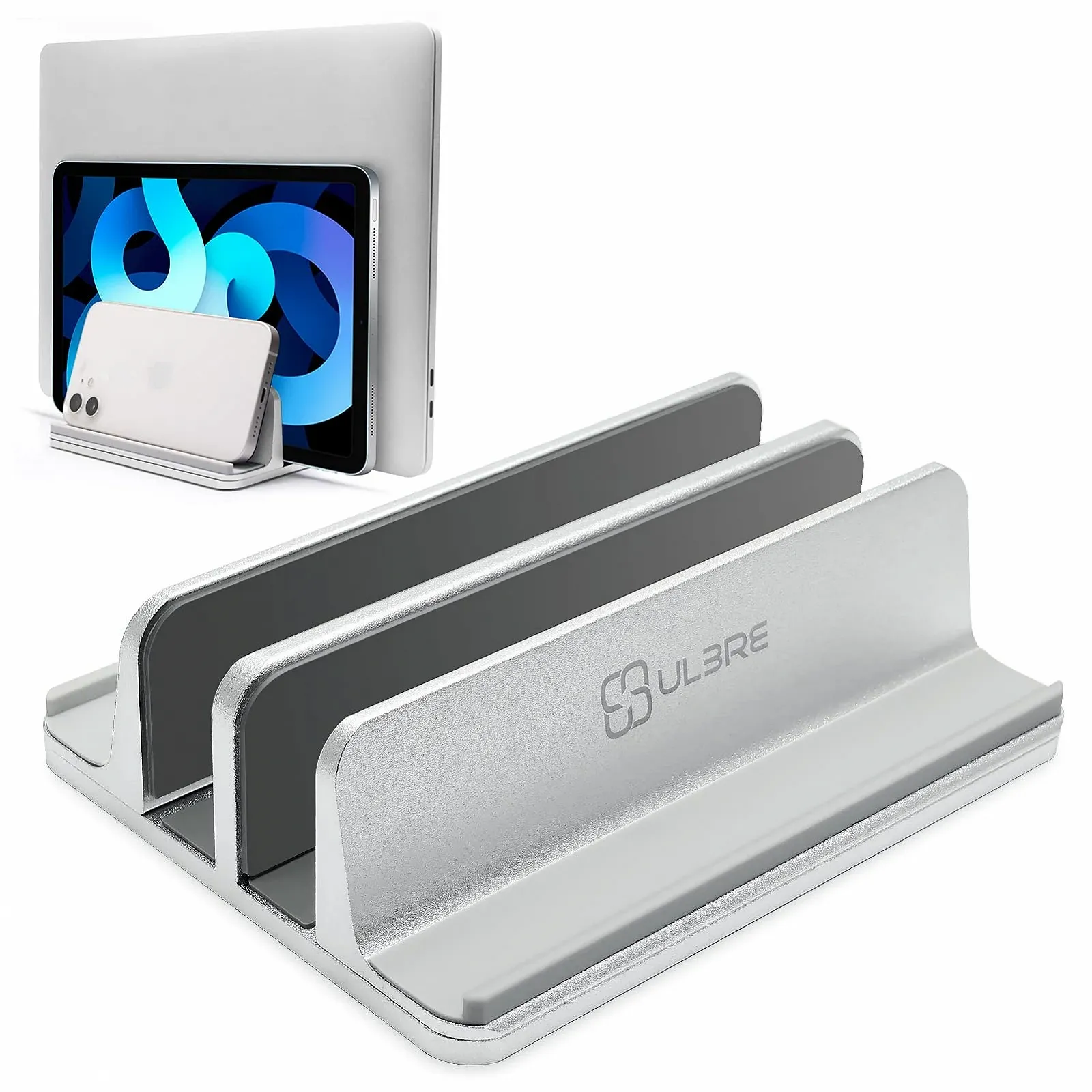 Вертикальная Подставка для Ноутбука Металлическая Двойная Регулируемая 4 Слота Macbook HP Chromebook до 17.5" - Серебристая, фото №1