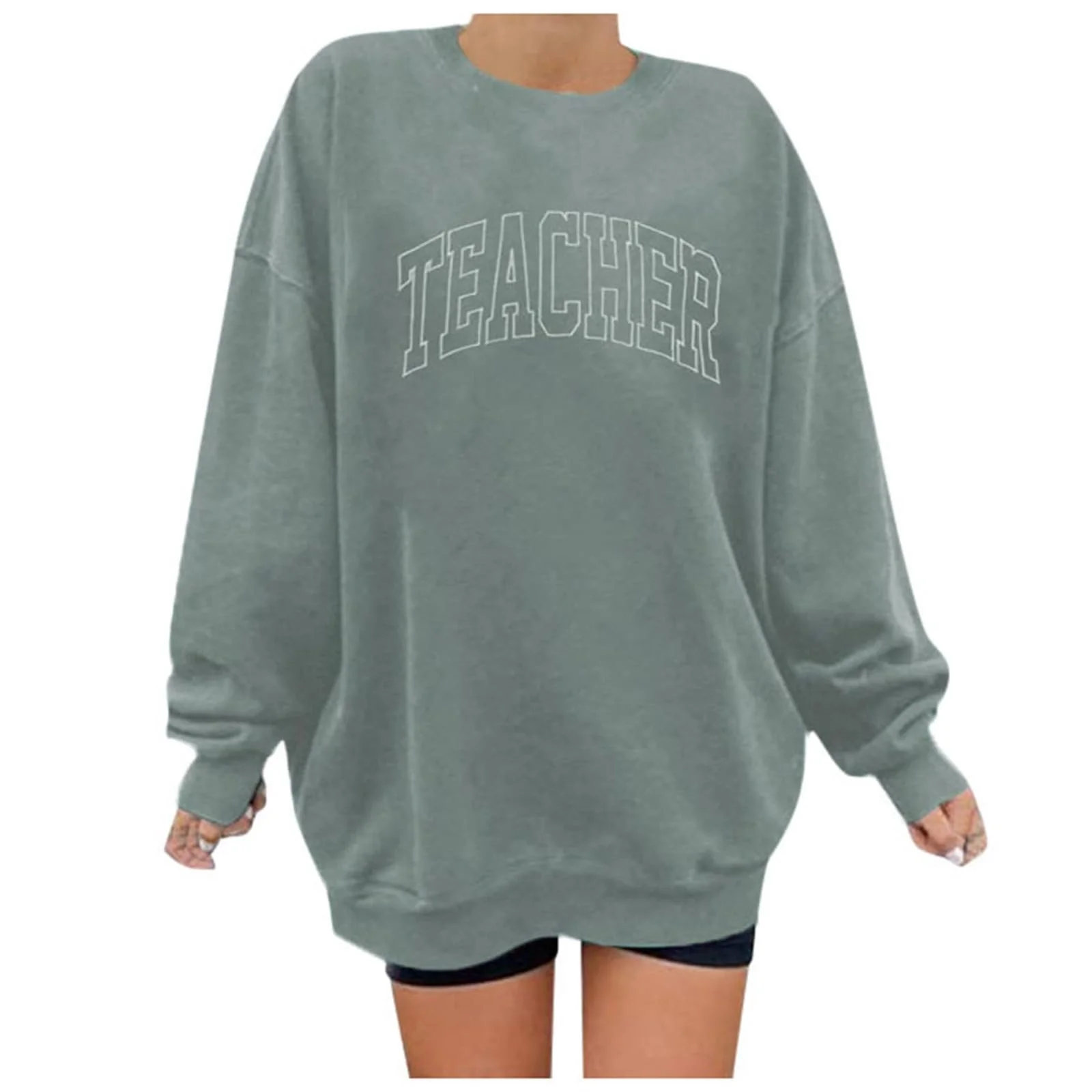 Женский свитшот с длинными рукавами, круглый вырез, свободный, для модных топов, спорта, гимнастики, атлетики, повседневного стиля, на шнурках, фото №1