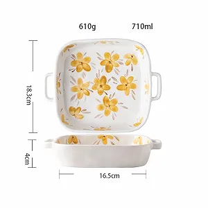 Форма для запекания керамическая квадратная с ручками расписанная цветами synthetic.ua - Фото 1