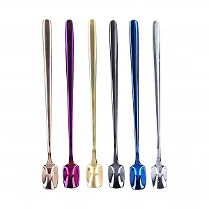 Ложка для смешивания кофе с длинной ручкой 15 cm, набор разноцветных десертных ложек, 6 штук, утолщенная ложка из нержавеющей стали для мороженого, кофе, десерта - Фото 1