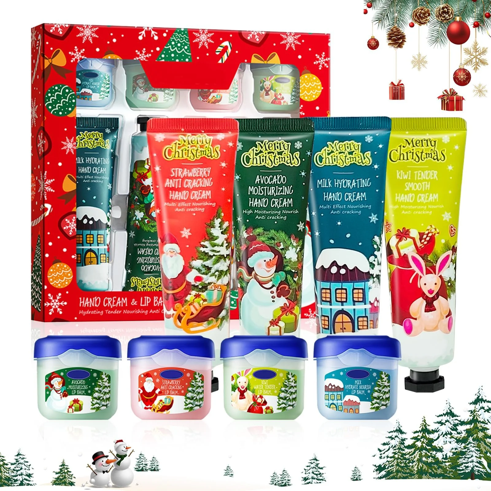 Набір Різдвяних кремів для рук 4 x Міні-крем для рук + 4 x Міні-бальзам для губ, фото №1