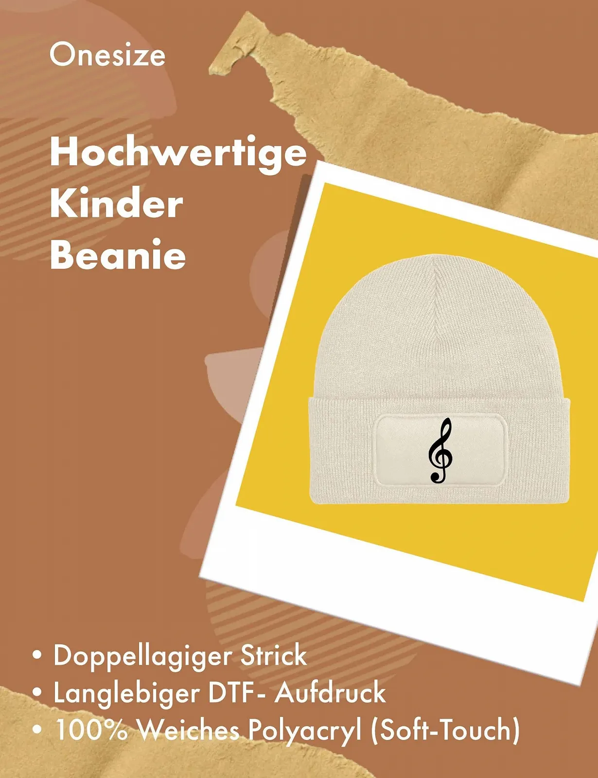 Шапка NIMAMA Дитяча зимова шапка з принтом скрипкового ключа, фото №3