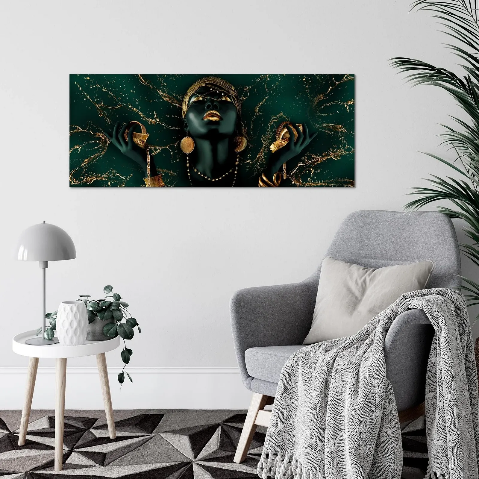 Картина на стіну Runa Art African Woman На флізеліновому полотні 100 x 40 см Зелено-золота 045412c, фото №5