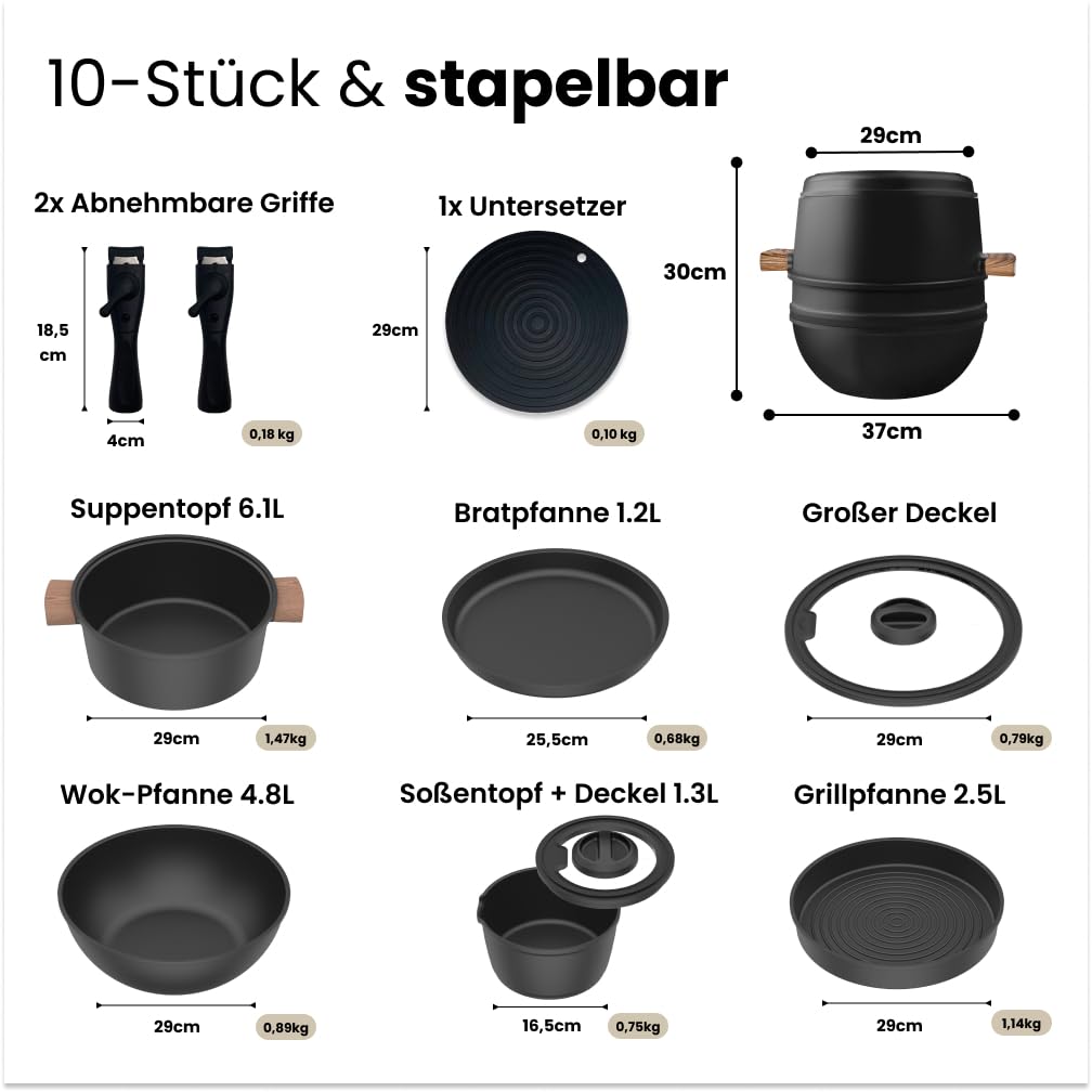 Набор кастрюль CookingTotem® Luxury 10 штук Съемная ручка Без PFAS, фото №2 Набор кастрюль CookingTotem® Luxury 10 штук Съемная ручка Без PFAS, фото №2