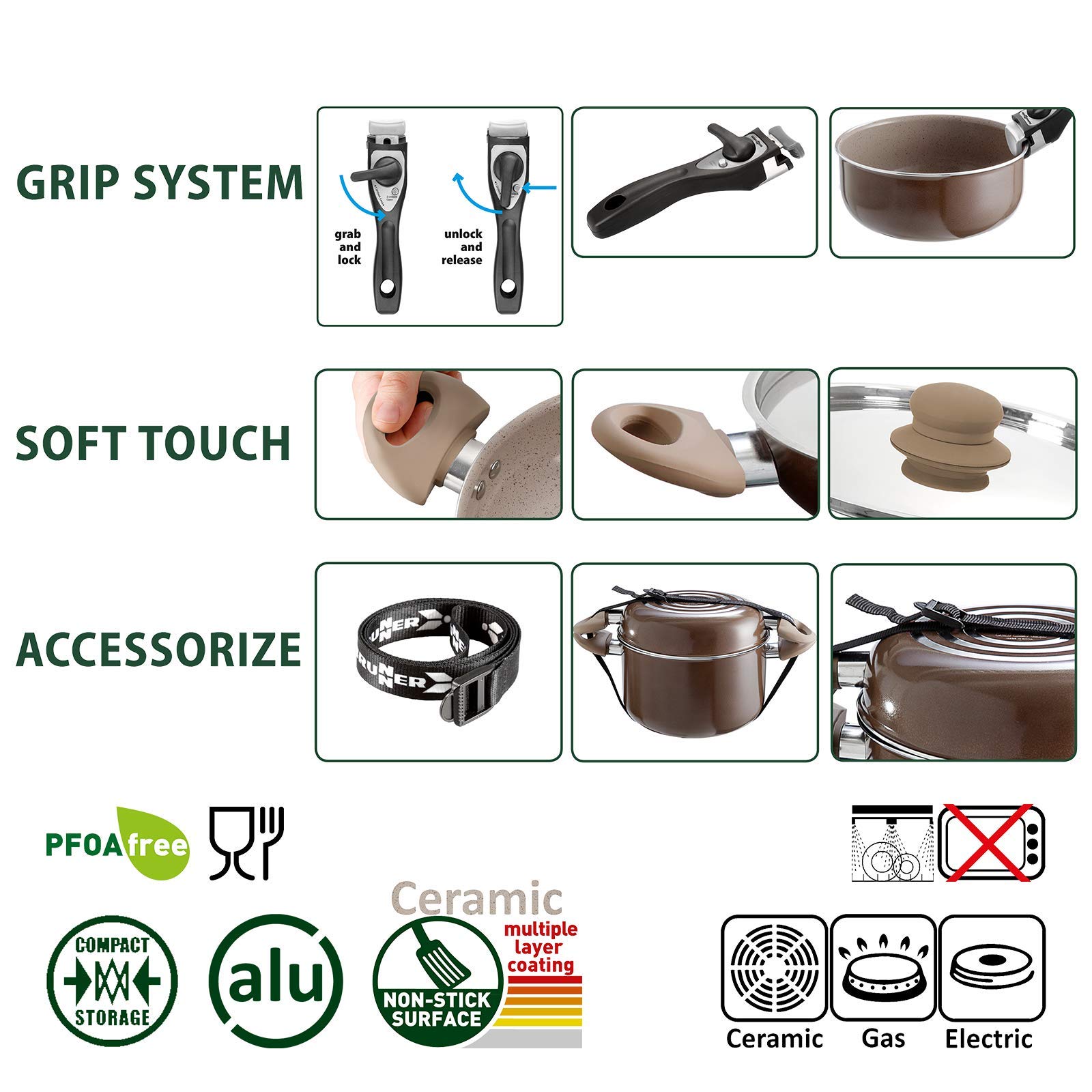 Кастрюли и сковородки BRUNNER Camping Ceramic Диаметр 20 или 22 см Шоколадный 4 человека, фото №6 Кастрюли и сковородки BRUNNER Camping Ceramic Диаметр 20 или 22 см Шоколадный 4 человека, фото №6