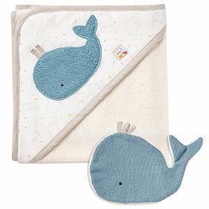 Полотенце для ванной Fehn Baby Whale с капюшоном и рукавичкой - Фото 1