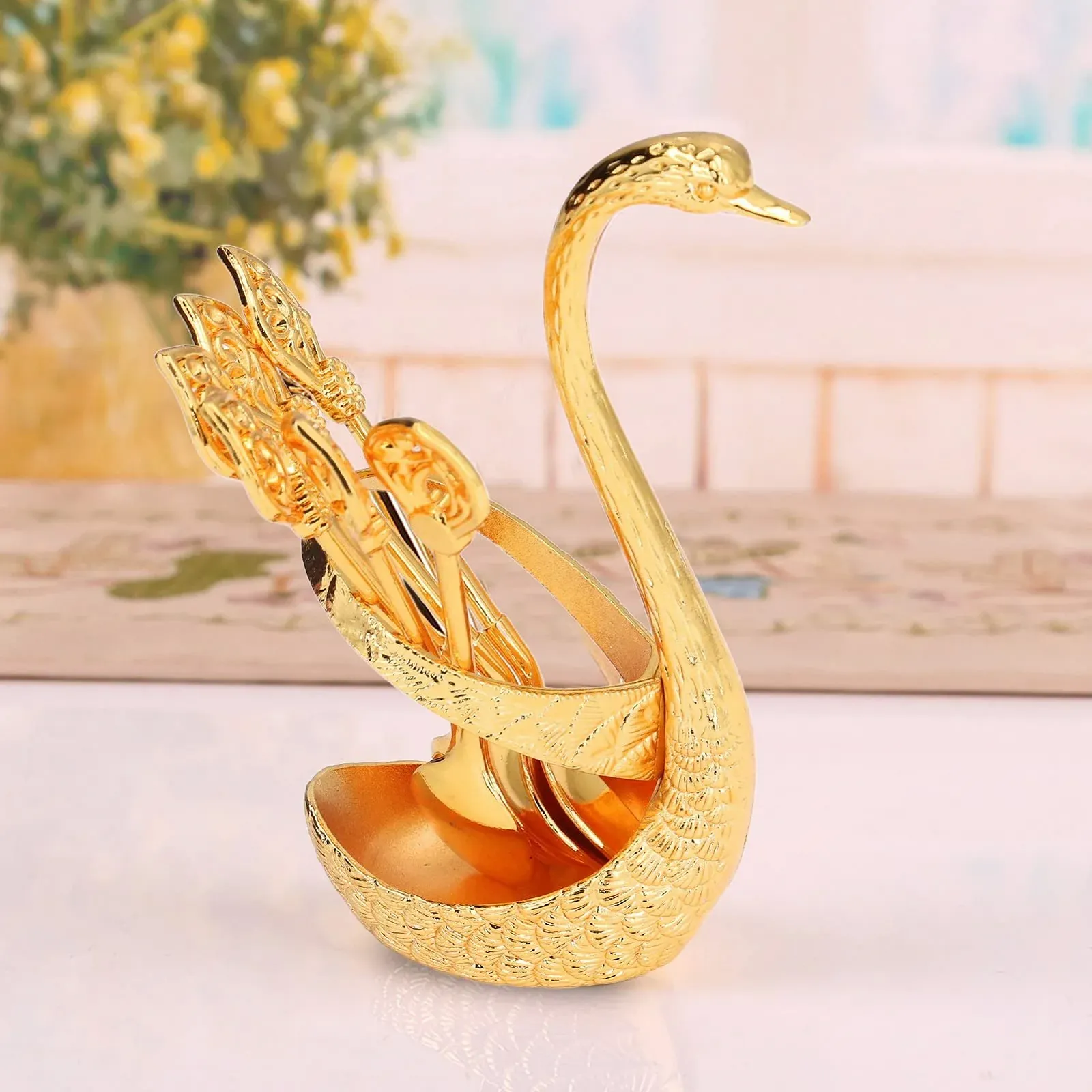 Ложка чайная, Эспрессо Ложка, Десертная Ложка, Кофейная Ложка с Держателем в Форме Лебедя, Маленькая Ложка, Металлический Органайзер с 6 Ложками, Набор Чайных Ложек для Чая, Кофе, Десерта, Можно мыть в посудомоечной машине, фото №7