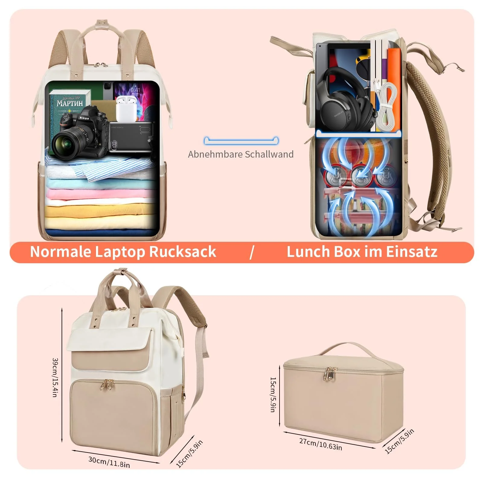 Рюкзак для ноутбука BERTASCHE Lunch 15.6" з термосумкою Хакі-бежевий, фото №2 Рюкзак для ноутбука BERTASCHE Lunch 15.6" з термосумкою Хакі-бежевий, фото №2
