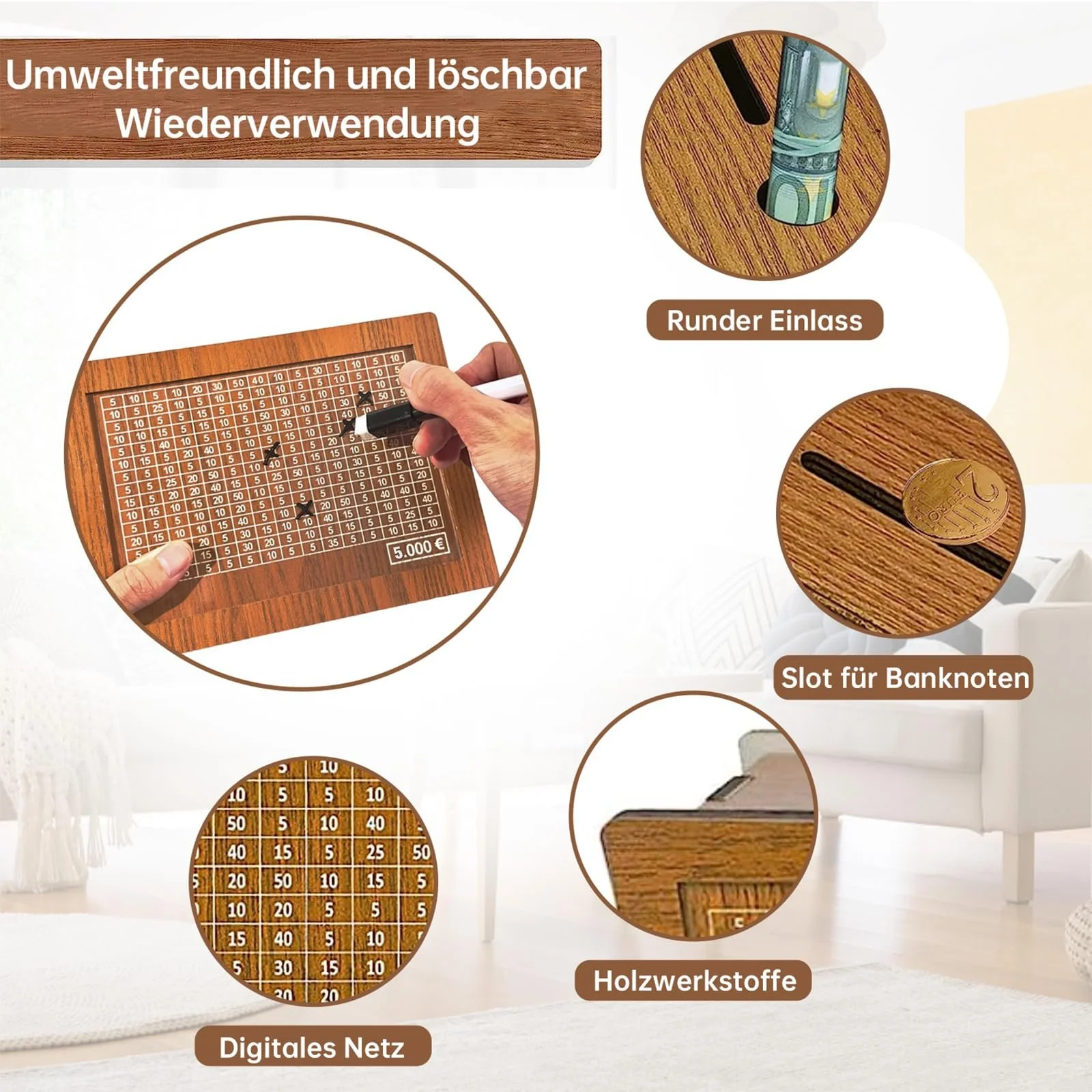 Скарбничка з лічильником 5000 євро, з акриловою пластиною, фото №2