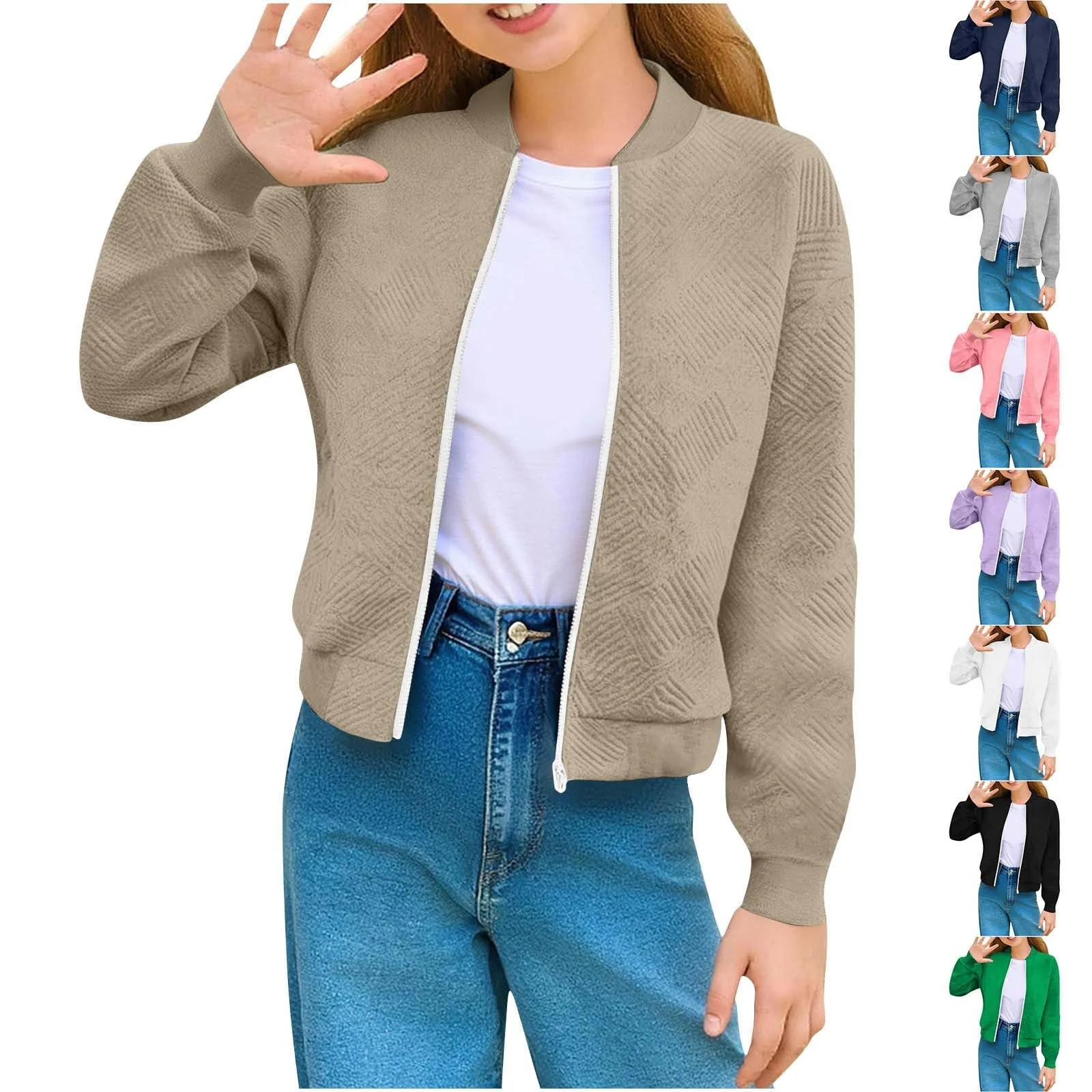 Куртка для девочек и мальчиков Generisch, детская, короткая куртка, унисекс, повседневная зимняя куртка, легкая переходная куртка, куртка на молнии, куртка для походов, куртка с длинными рукавами, верхняя одежда, однотонная модная хлопковая куртка, фото №7