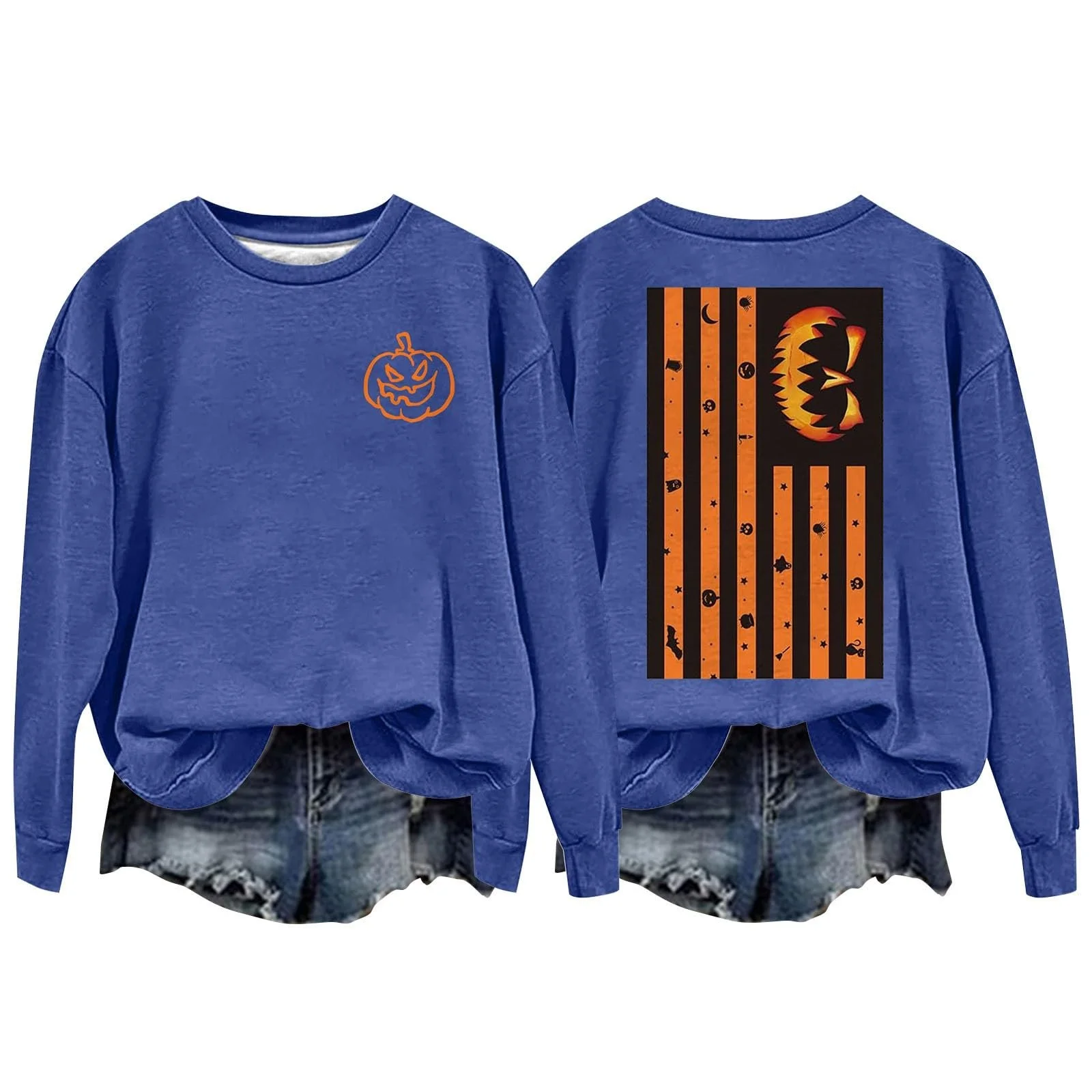 Женские толстовки на Хэллоуин Повседневная легкая толстовка на Хэллоуин с тыквой и флагом, фото №2
