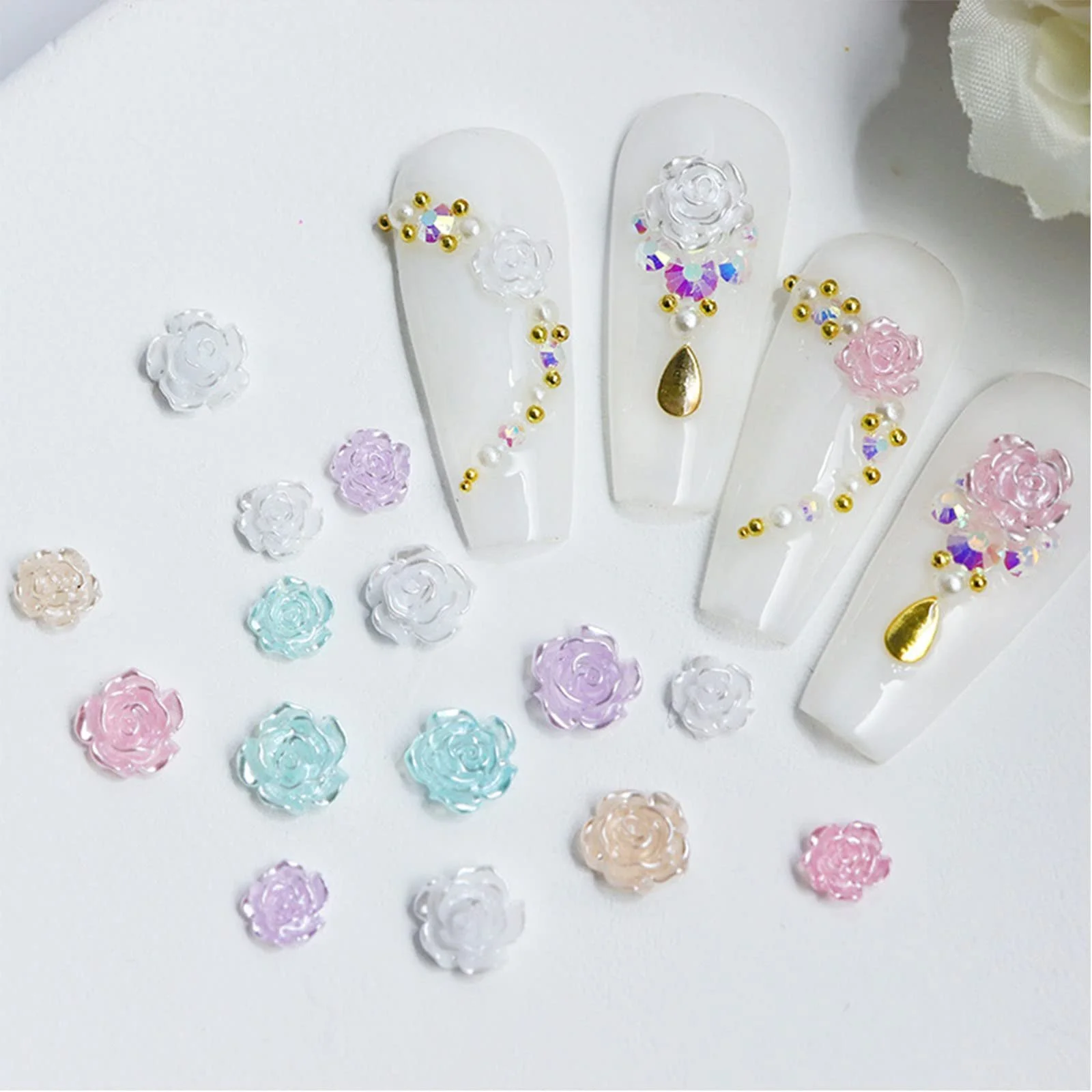 Украшения для ногтей Цветы розы 50 шт с жемчугом, подвески для наращивания акриловых ногтей, свадебного маникюра, фото №8