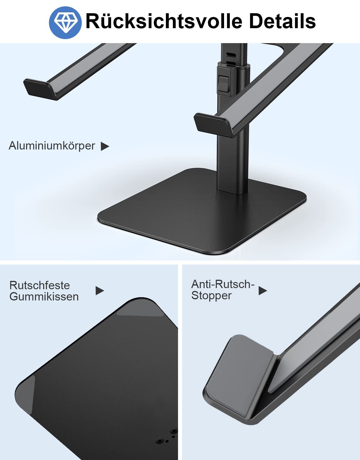 Подставка для ноутбука Babacom, регулируемая по высоте (8 положений), алюминиевая, с охлаждающими площадками, эргономичная, вентилируемая, совместима с MacBook, Air, Pro, всеми ноутбуками 10-16 дюймов - Черная, фото №5
