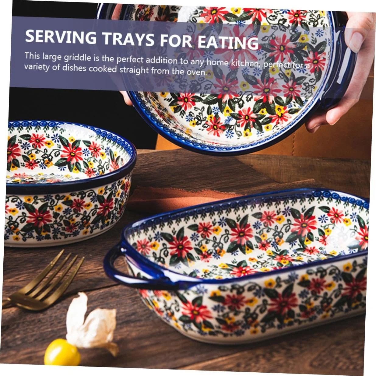 Форма для запікання керамічна прямокутна з квітковим візерунком та ергономічними ручками, фото №9