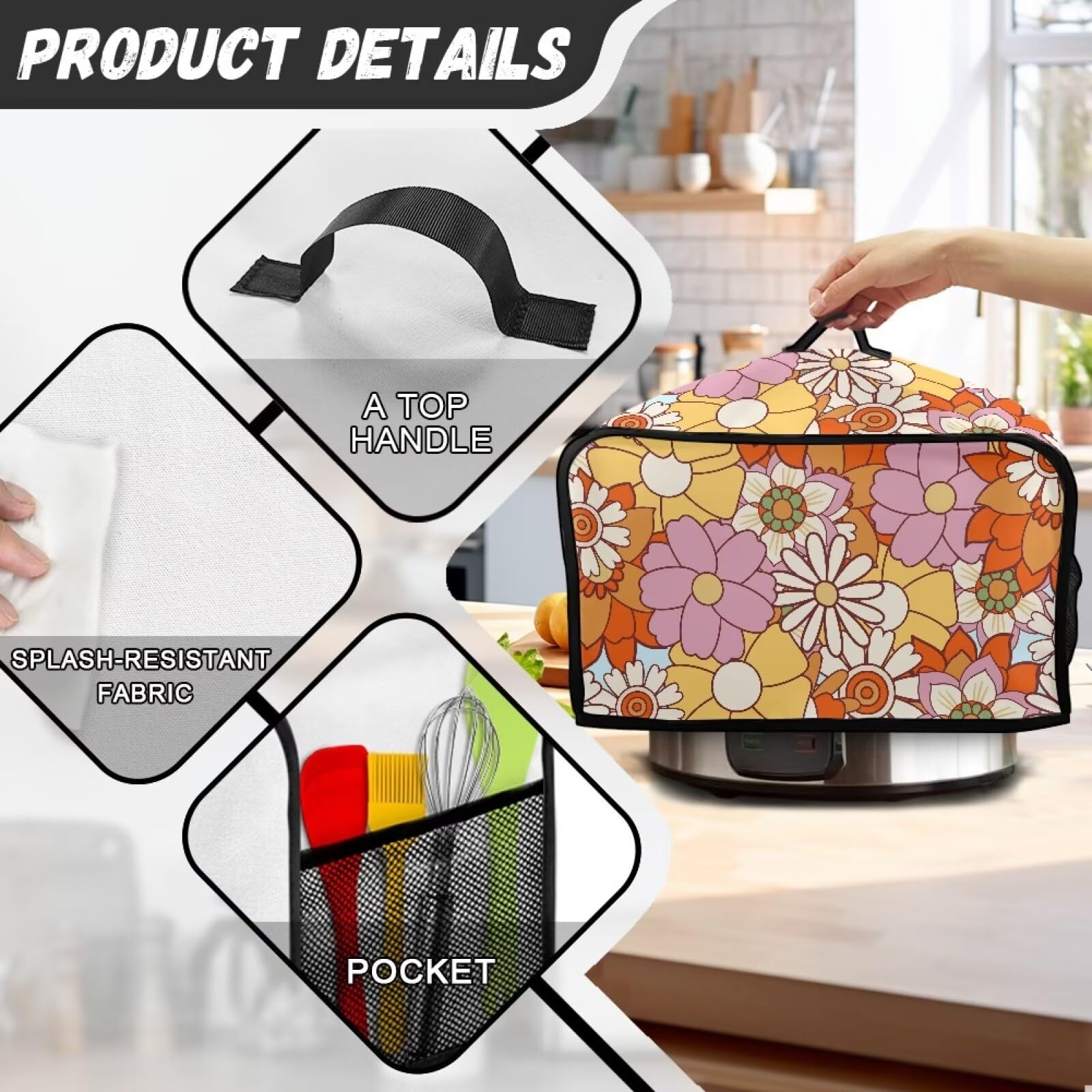 Чохол ZIATUBLES Hippie Flower Print Slow Cooker Квітковий принт Мішок для повільноварки Плямастійкий, фото №7