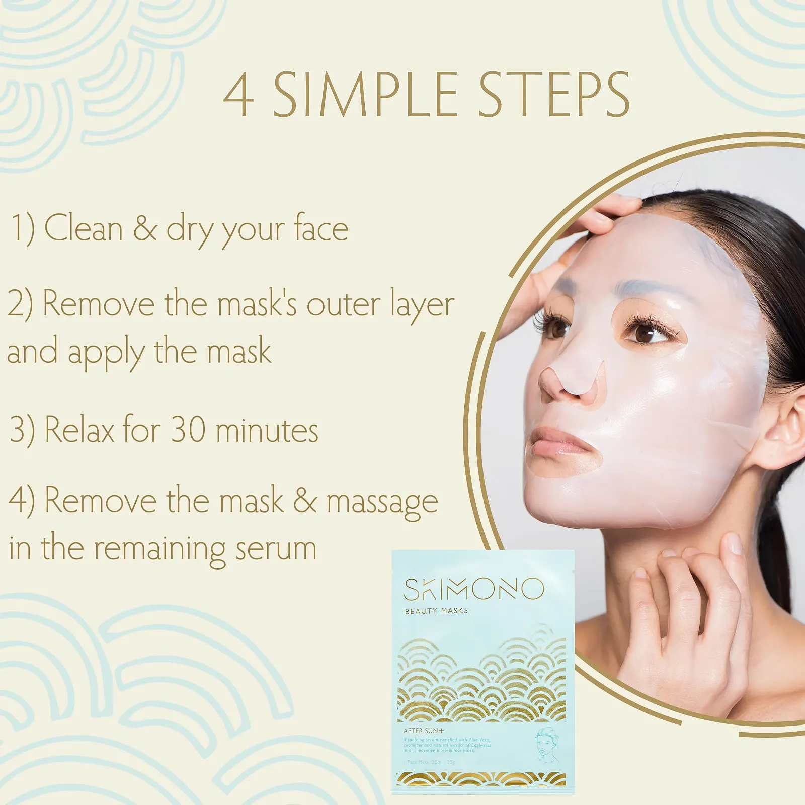 Маска для лица Skimono After Sun+ Organic Cellulose с алоэ вера, огурцом и эдельвейсом, 25 мл, фото №6