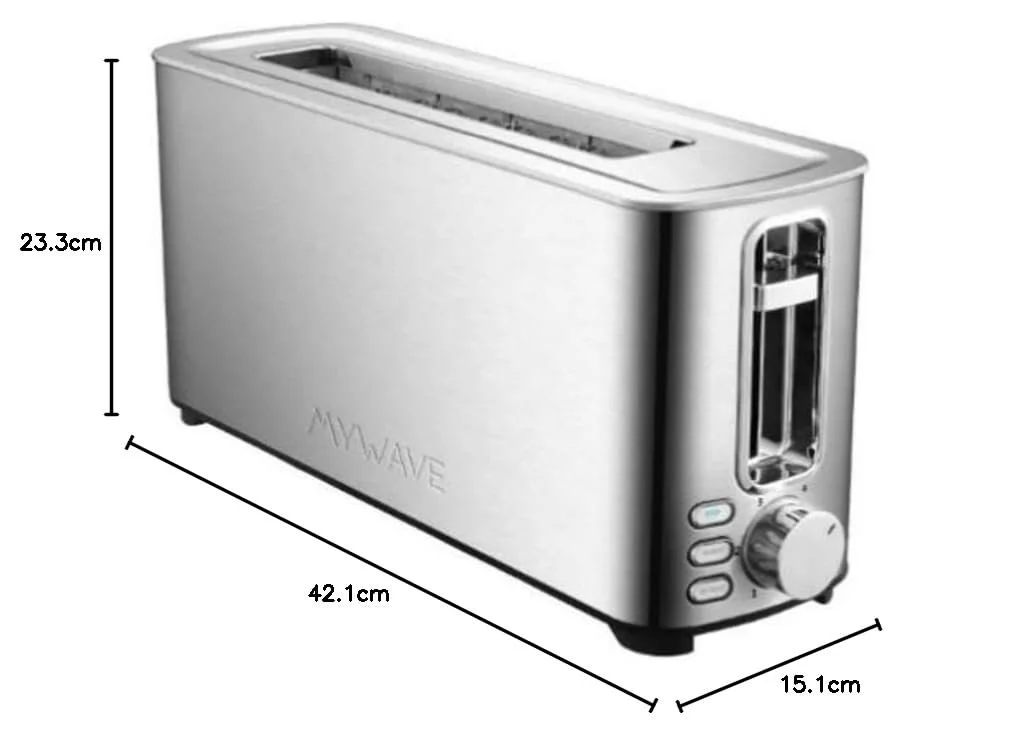 Тостер з одним довгим слотом Mywave Ceylan 1 для 2 скибочок, нержавіюча сталь, сірий, фото №6
